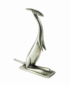 1920s Art Déco Nickeled Brass Kangaroo Sculpture by Karl Hagenauer, Austria