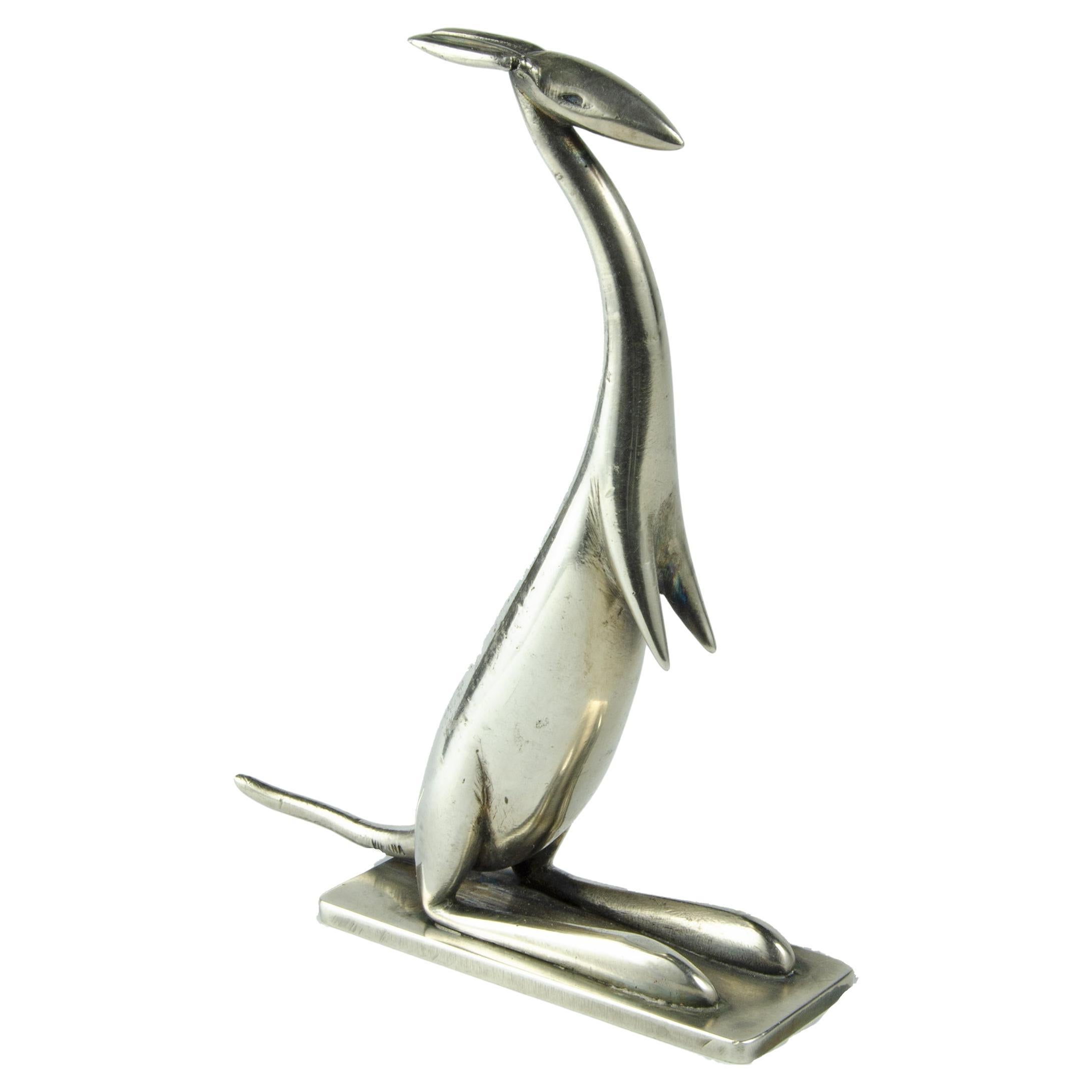 Sculpture Kangourou en laiton nickelé Art Déco des années 1920 par Karl Hagenauer, Autriche