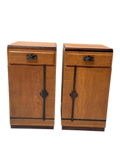 1920s Art Deco Nightstands by Fa. S. Speelman, Solid Oak & Ebony