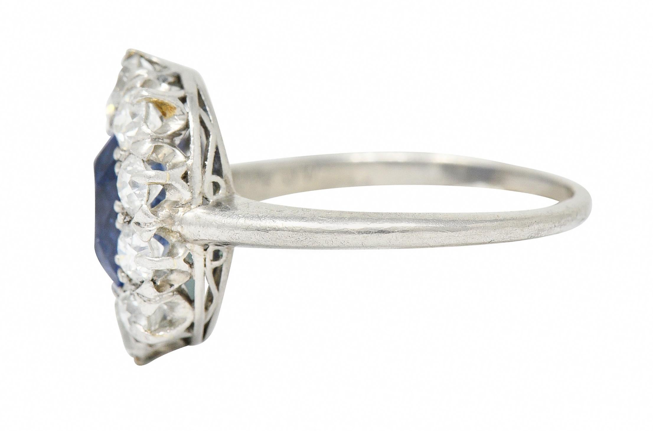 Women's or Men's 1920's Art Deco No Heat Ceylon Sapphire Diamond Platinum Cluster Ring GIA