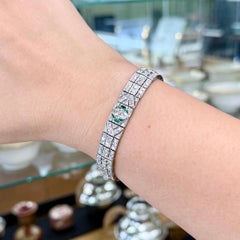 1920's Art Deco Old Cut Diamond and Emerald Bracelet Platinum