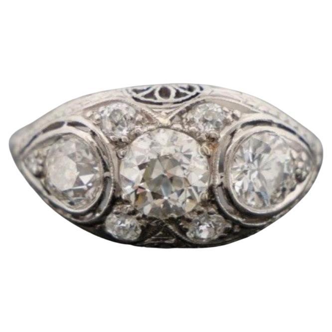1920er Art Deco Alte Europäische Schliffe Handgefertigter Filigraner 2.00CTW Platin Diamant Ring