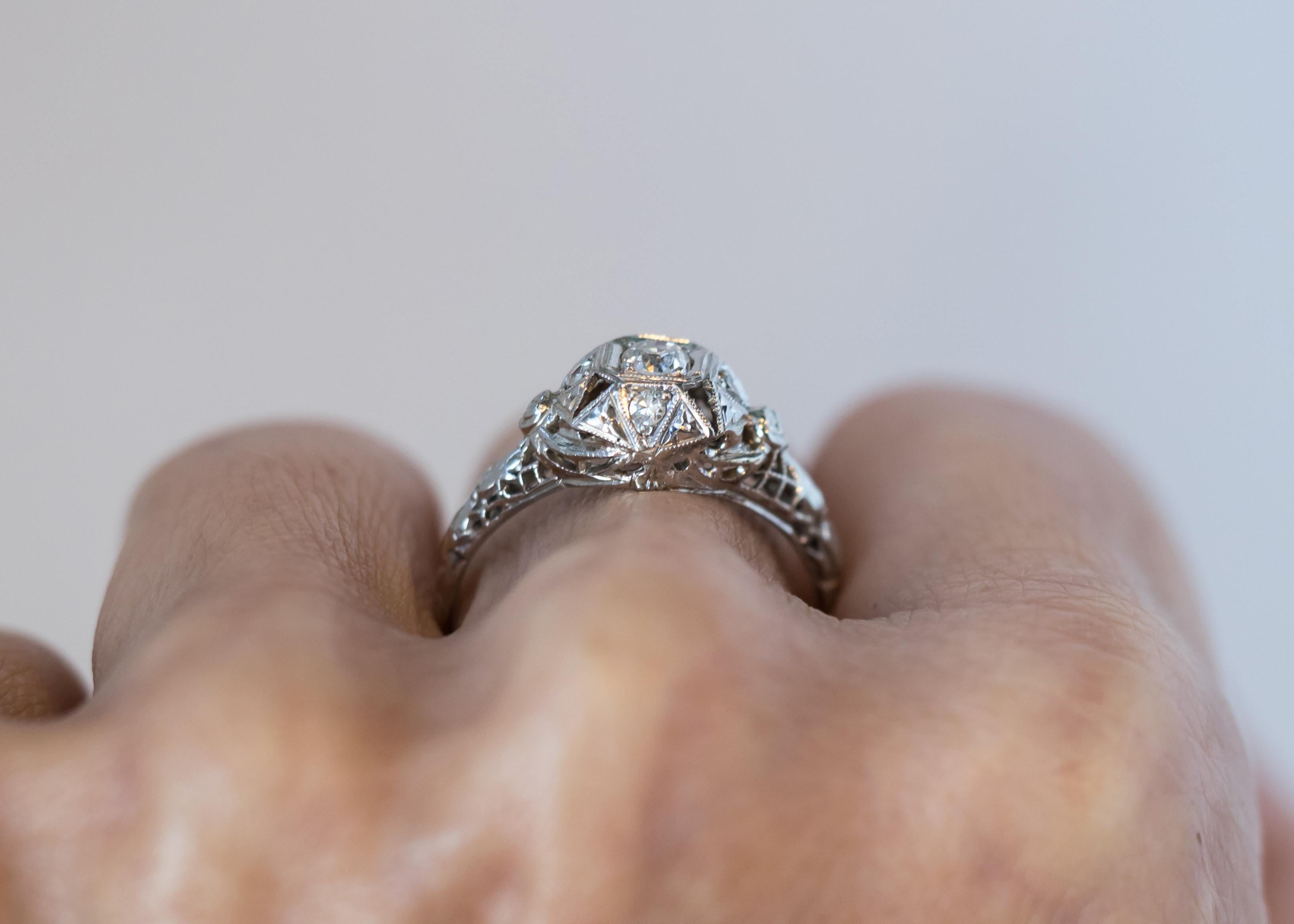 1920s Art Deco Old European Diamond and 18 Karat White Gold Engagement Ring 2