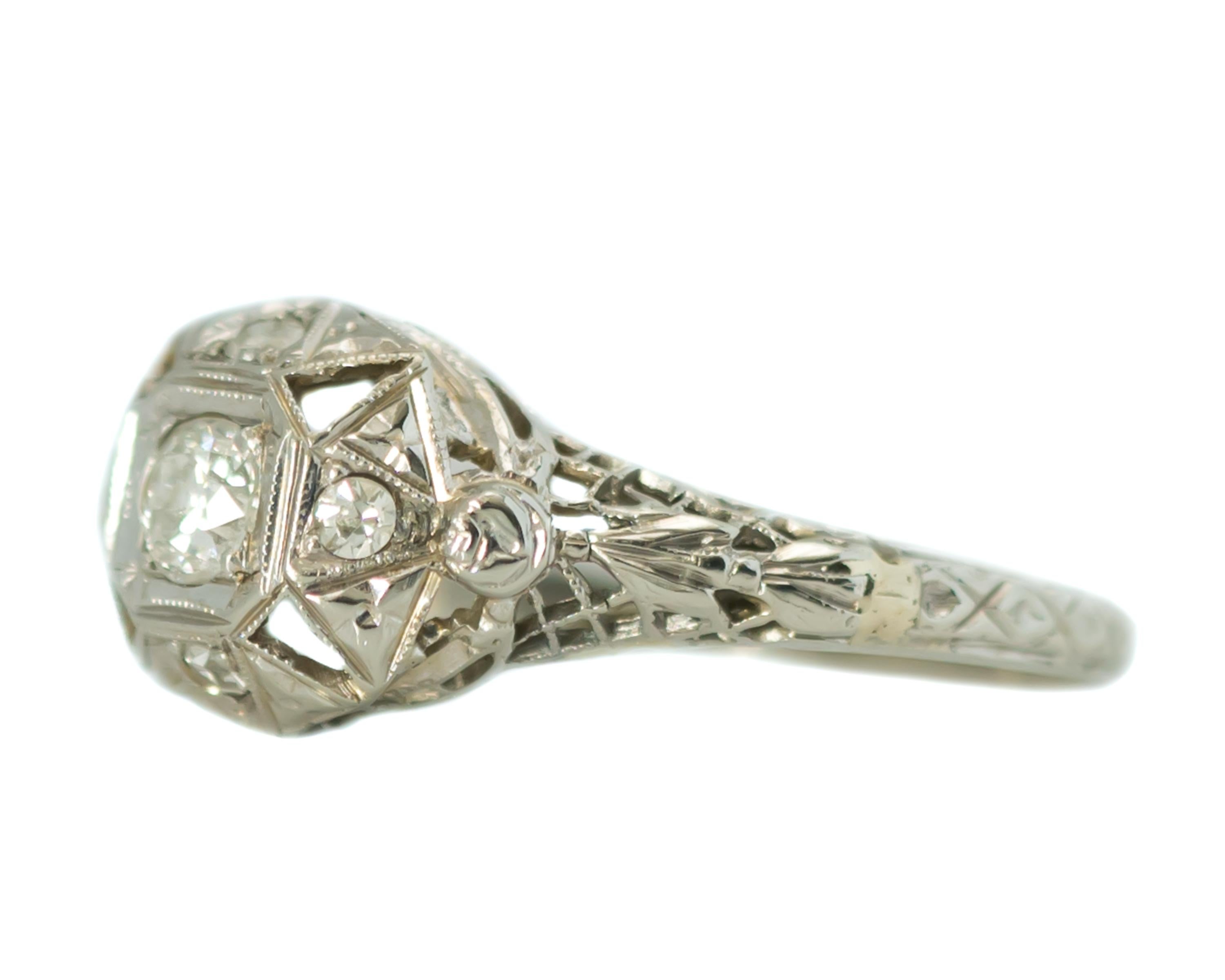 Old European Cut 1920s Art Deco Old European Diamond and 18 Karat White Gold Engagement Ring