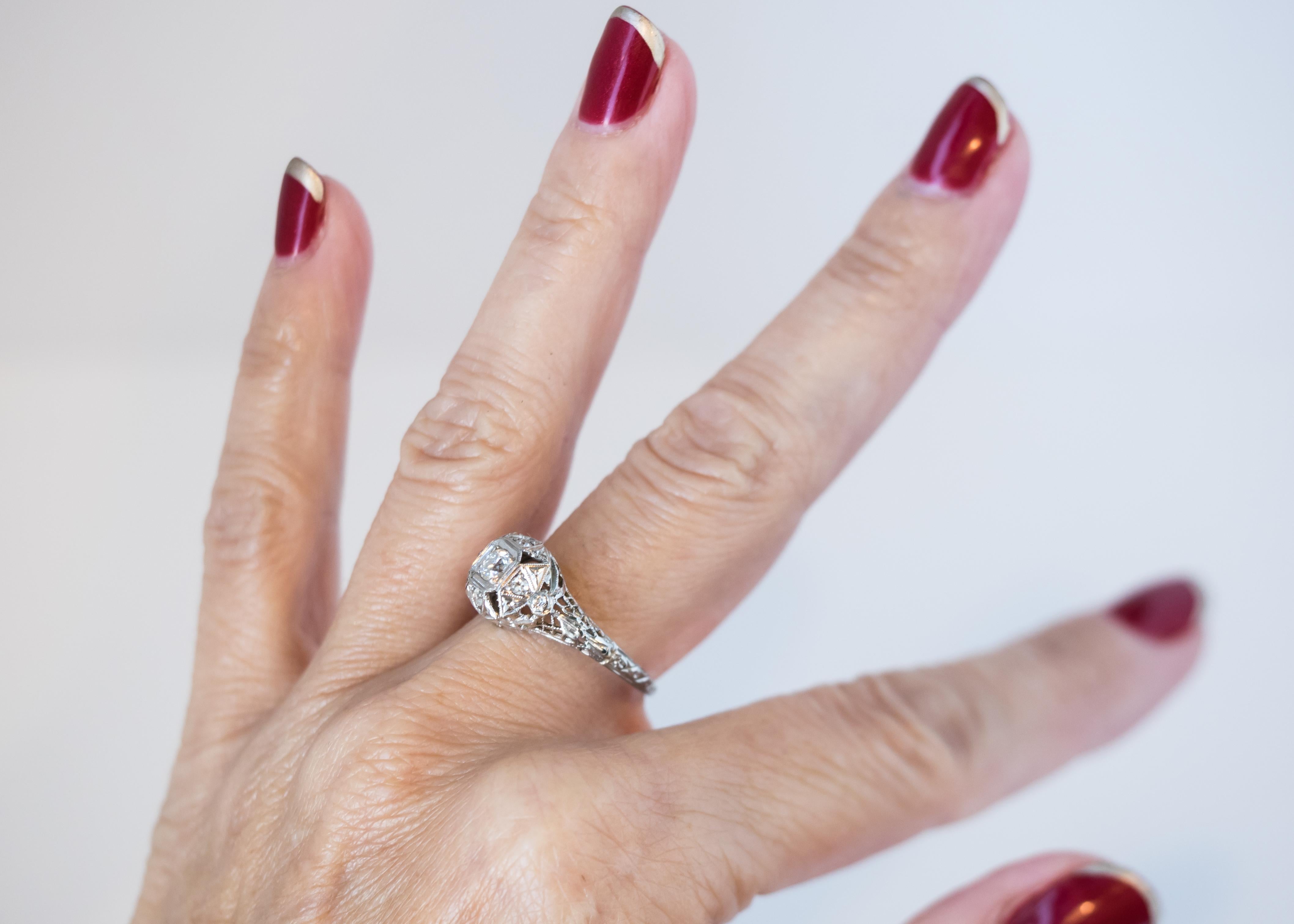 1920s Art Deco Old European Diamond and 18 Karat White Gold Engagement Ring 1