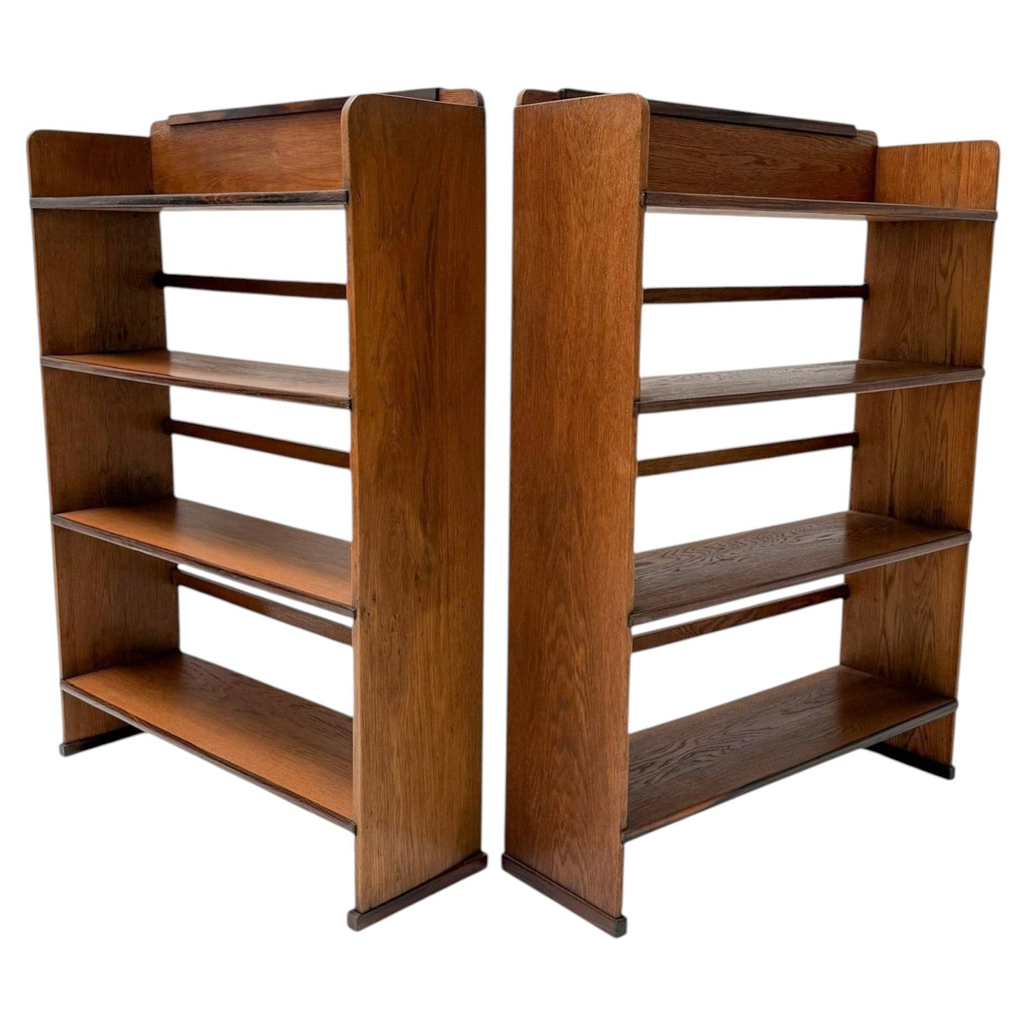 Offene Bücherregale im Art-Déco-Stil aus den 1920er Jahren von P.E.L. Izeren, aus massiver Eiche und Ebenholz
