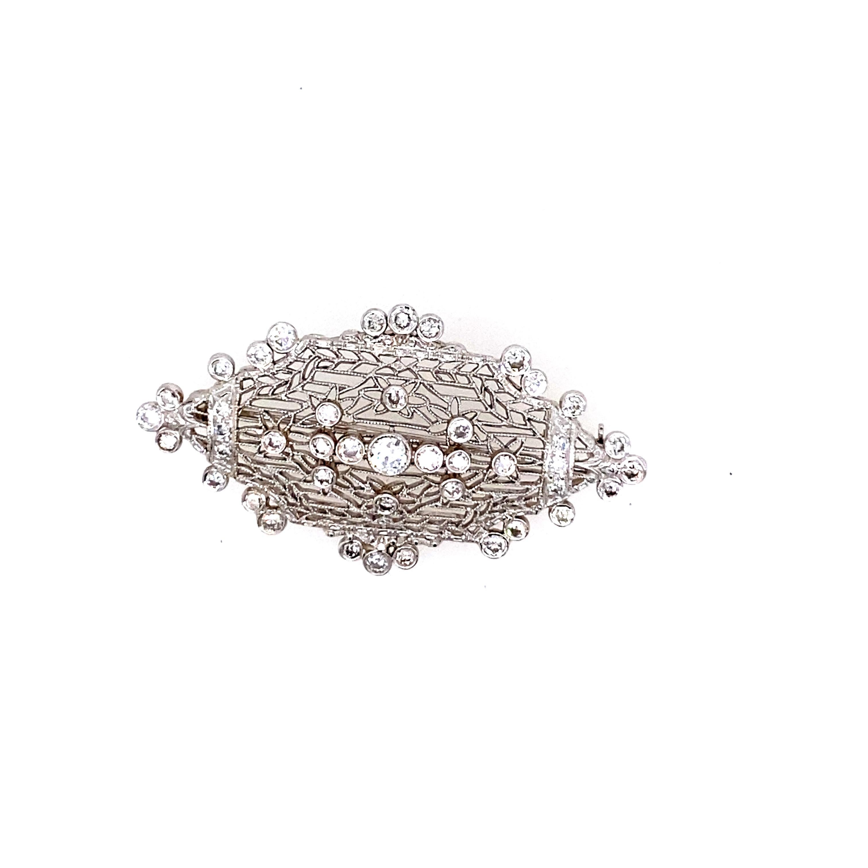 1920s Art Deco Open Work Diamond Brooch In Good Condition In Towson, MD