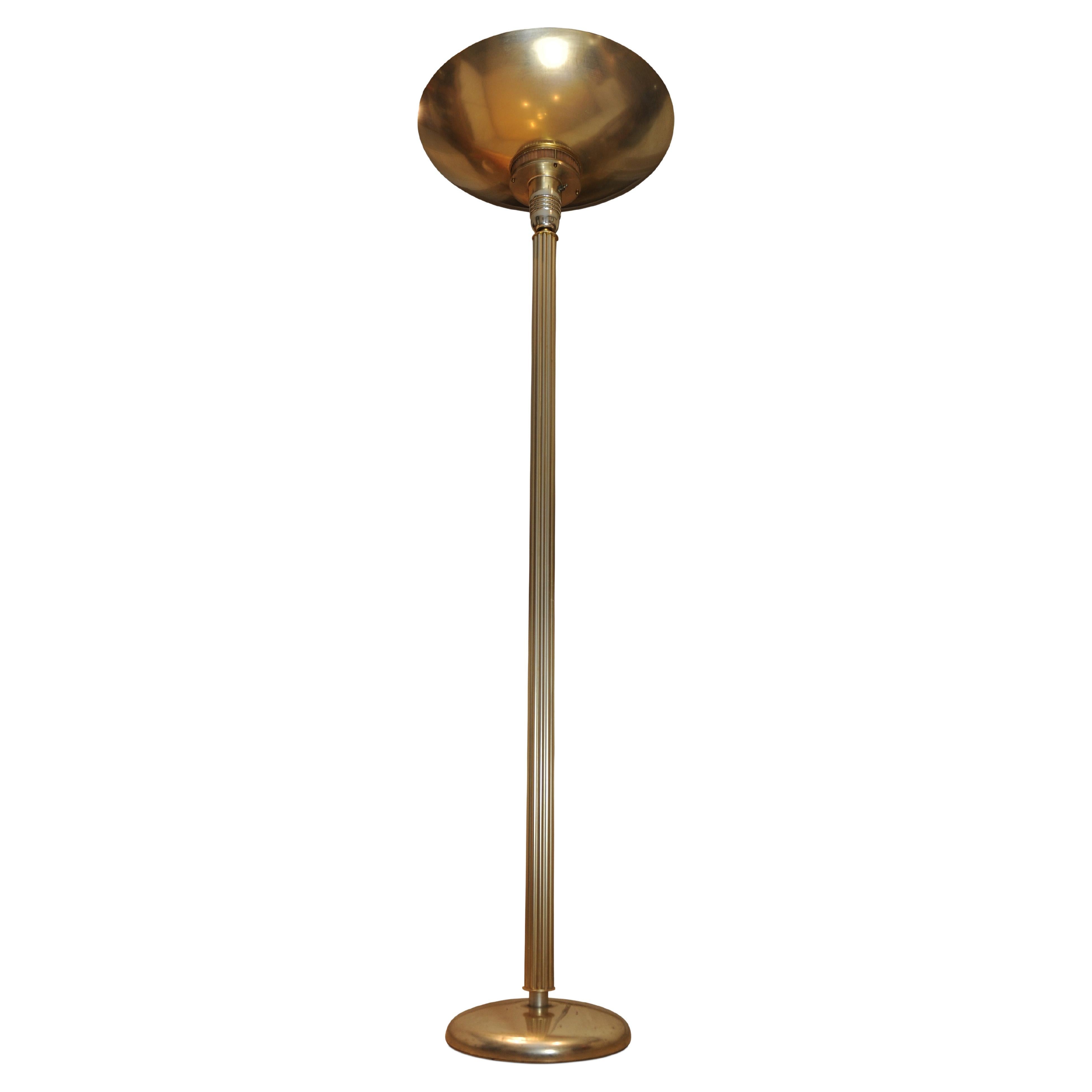 1920's Art Deco Original Statuesque Aluminium Floor Lamp with Amber Glass Trim For Sale