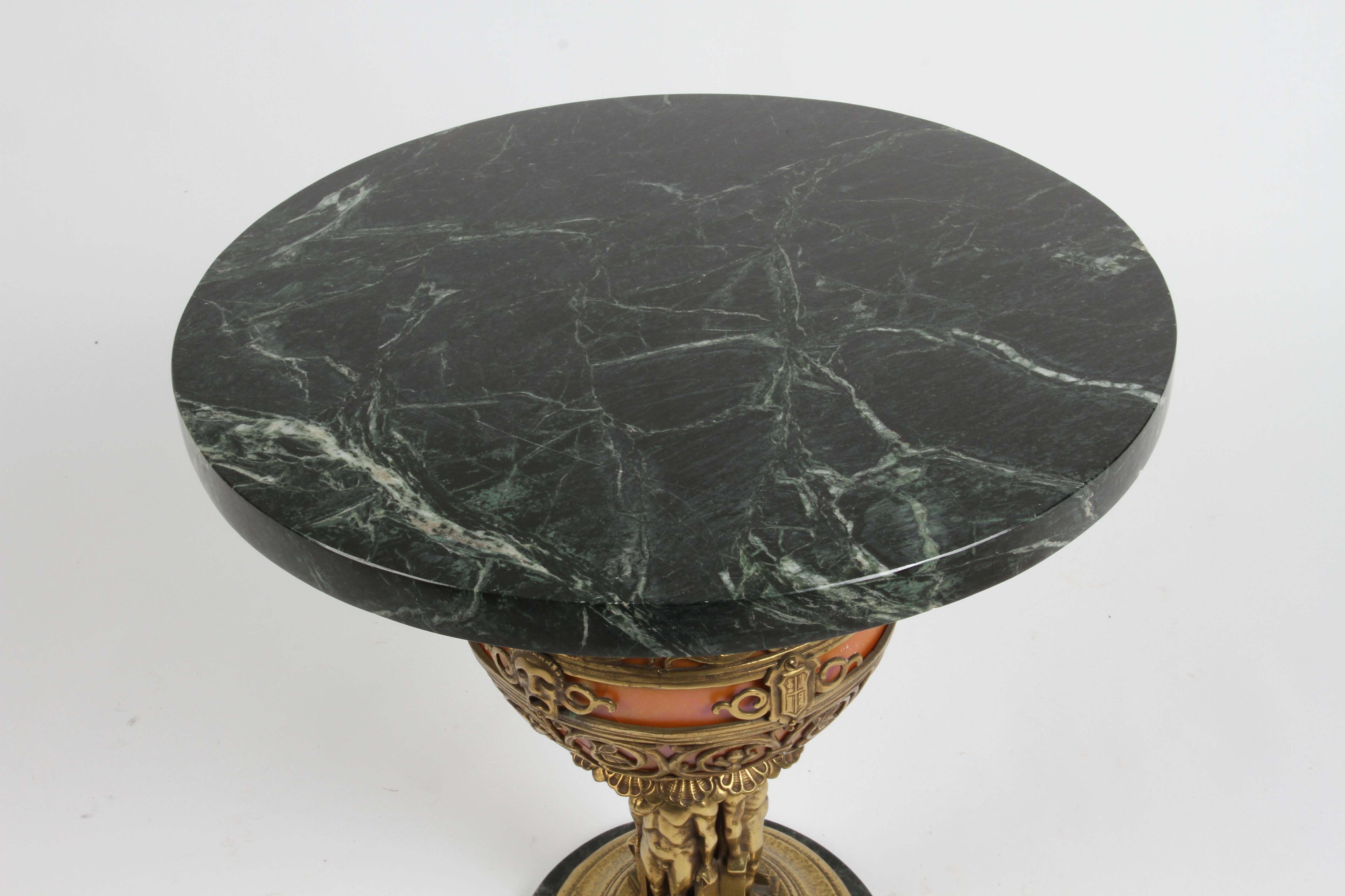 1920s Art Deco Oscar Bach Bronze Art Glass Lamp Converted to Round Side Table  12