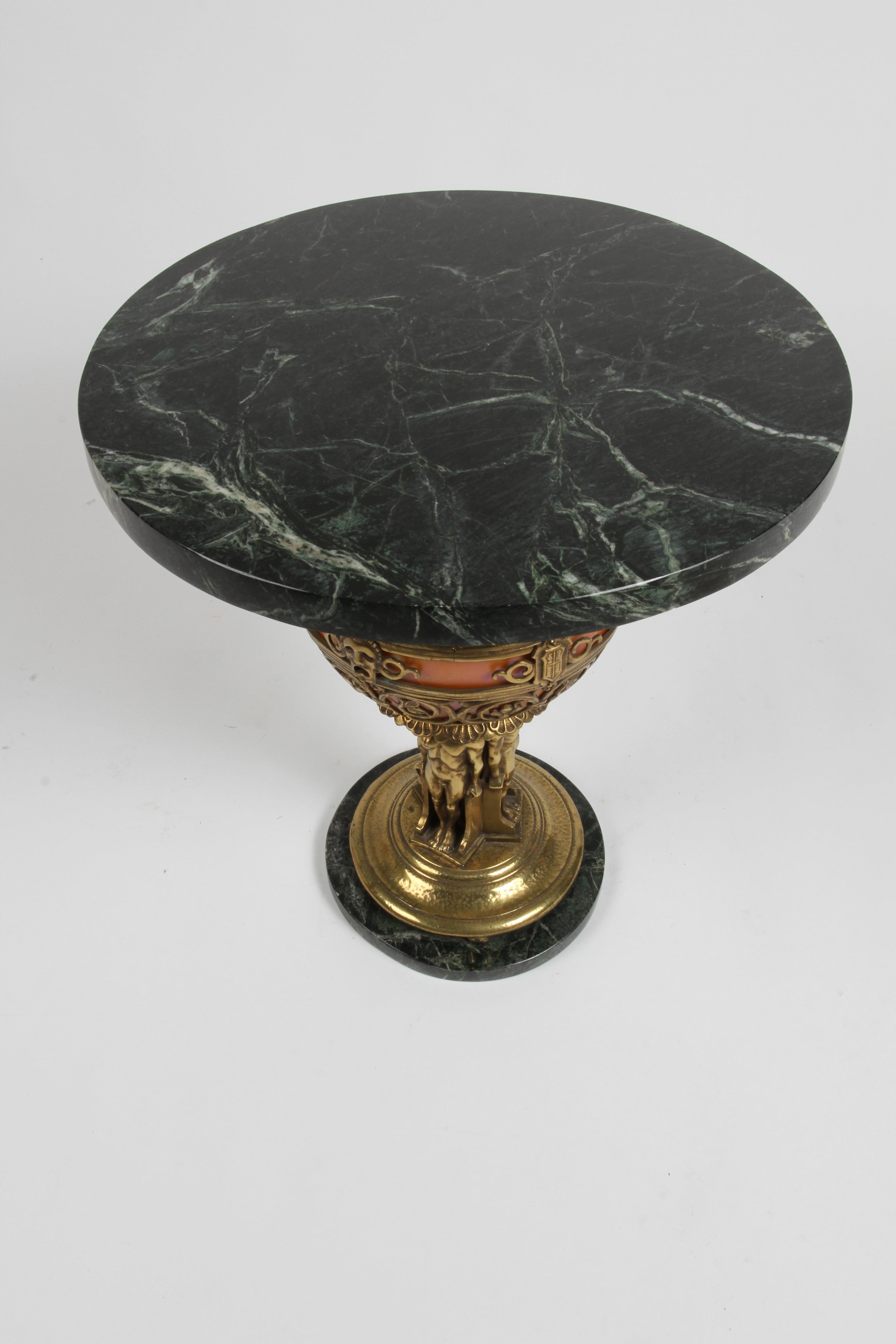 1920s Art Deco Oscar Bach Bronze Art Glass Lamp Converted to Round Side Table  14
