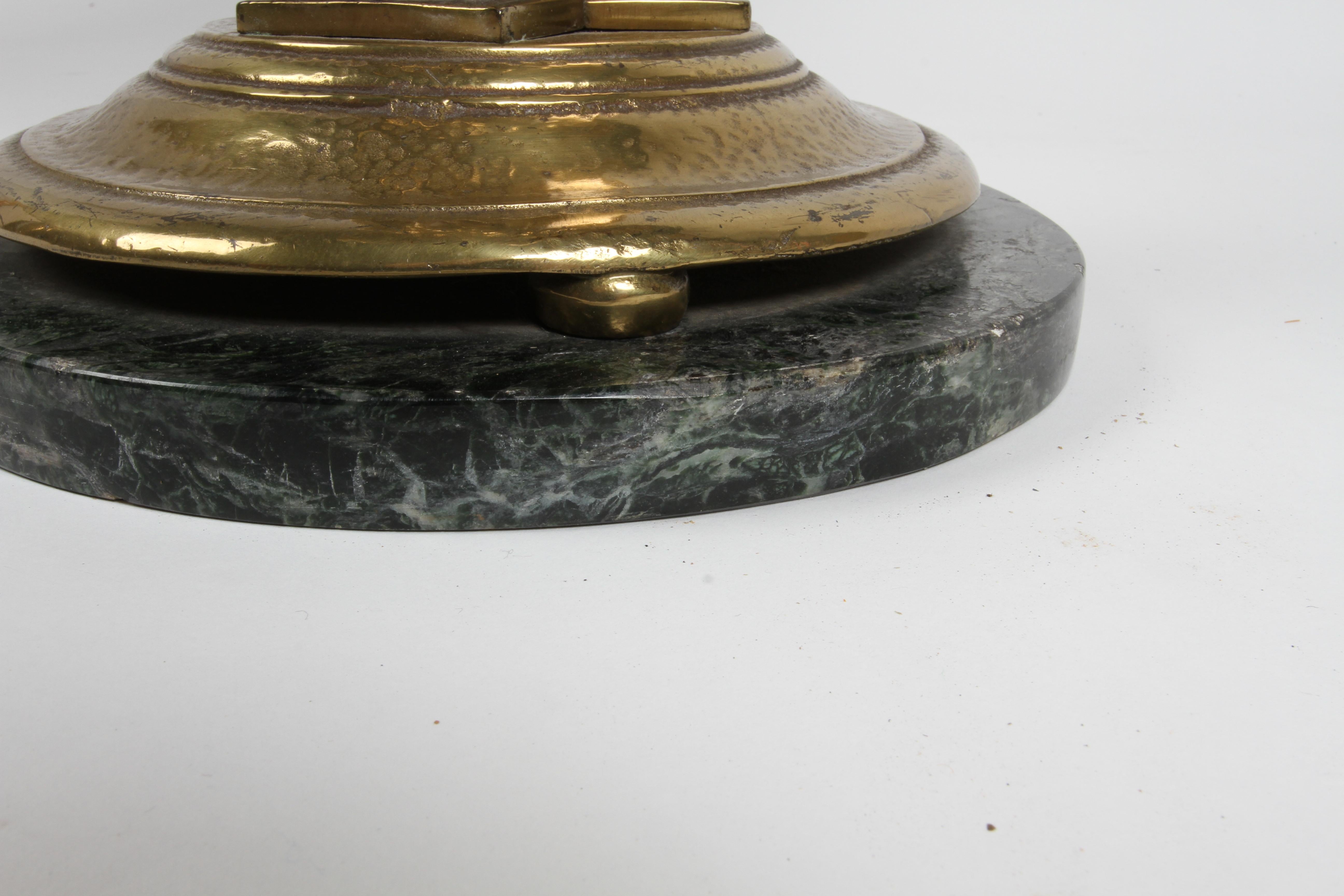 1920s Art Deco Oscar Bach Bronze Art Glass Lamp Converted to Round Side Table 2