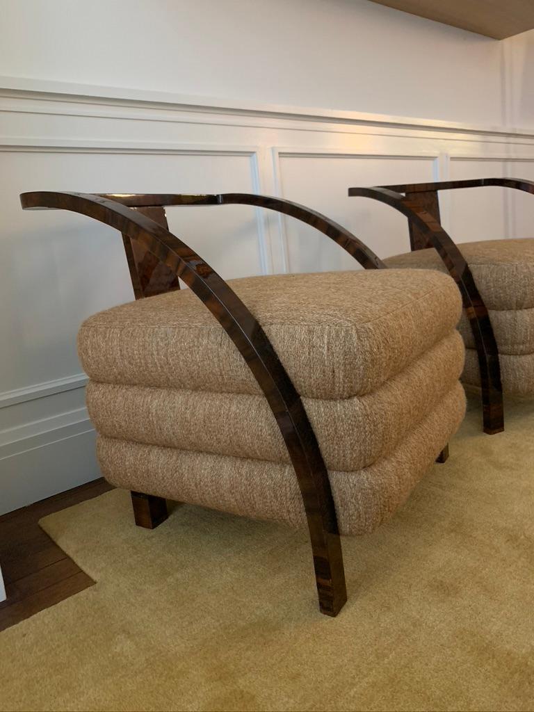Early 20th Century 1920's Art Deco Pair of Armchairs Reupholstered in Loro Piana Fabric For Sale