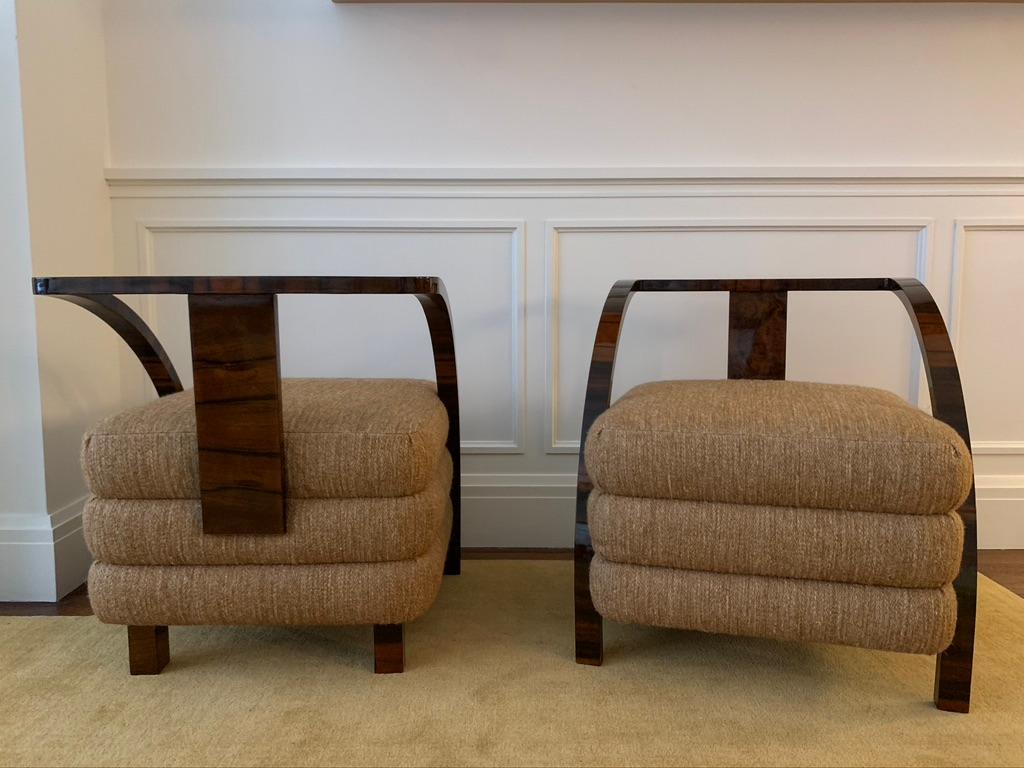 1920's Art Deco Pair of Armchairs Reupholstered in Loro Piana Fabric For Sale 4
