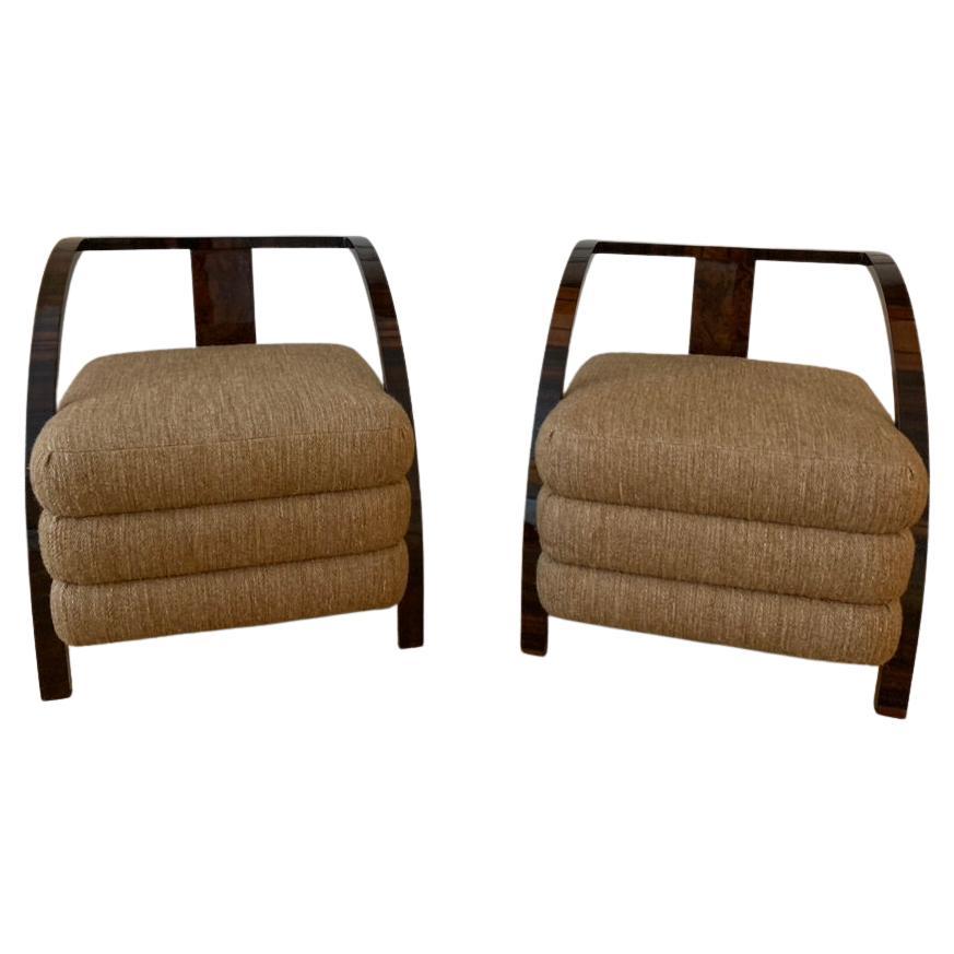 1920's Art Deco Pair of Armchairs Reupholstered in Loro Piana Fabric