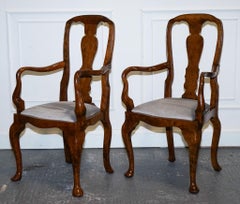 1920'S ART DECO PAIR OF QUEEN ANNE STYLE BURR WALNUT HALLWAY ELBOW ARMCHAiRS