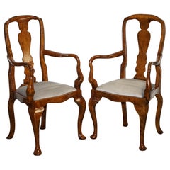 1920'S ART DECO PAIR OF QUEEN ANNE STYLE BURR WALNUT HALLWAY ELBOW ARMCHAiRS