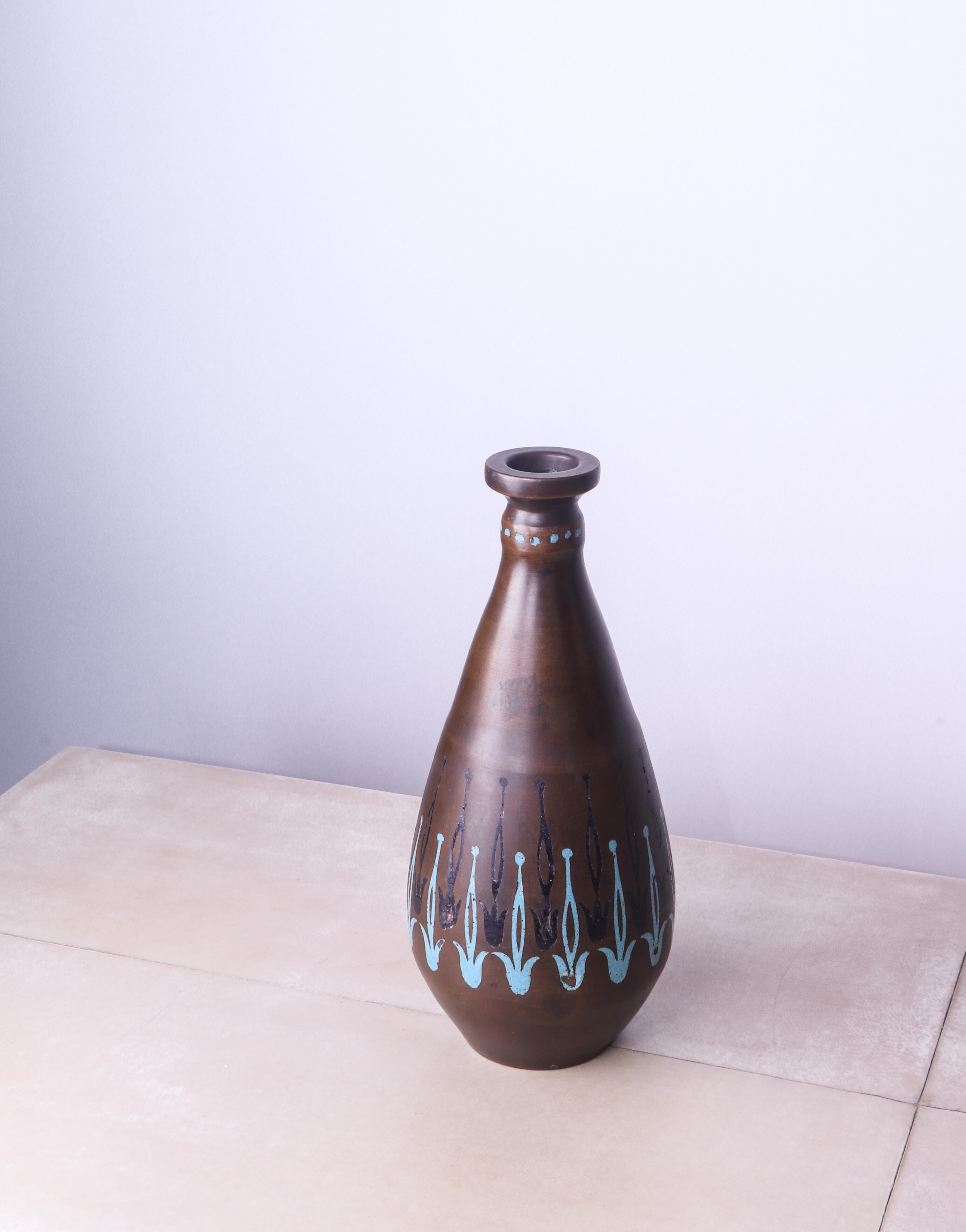 Patinato Vaso in bronzo patinato Art Deco del 1920 con smalto in vendita