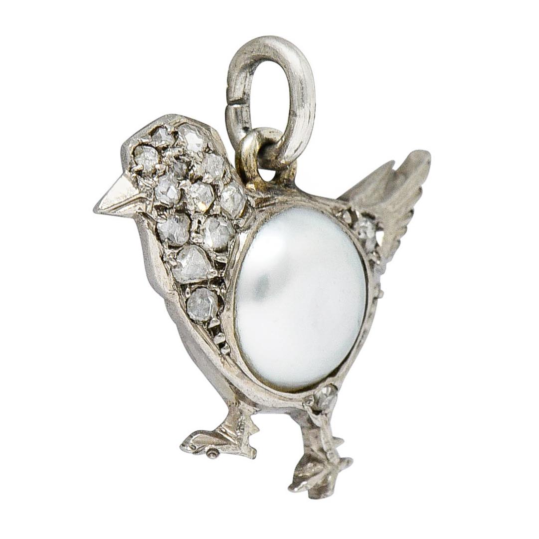 Rose Cut 1920's Art Deco Pave Diamond Pearl Platinum Chick Charm