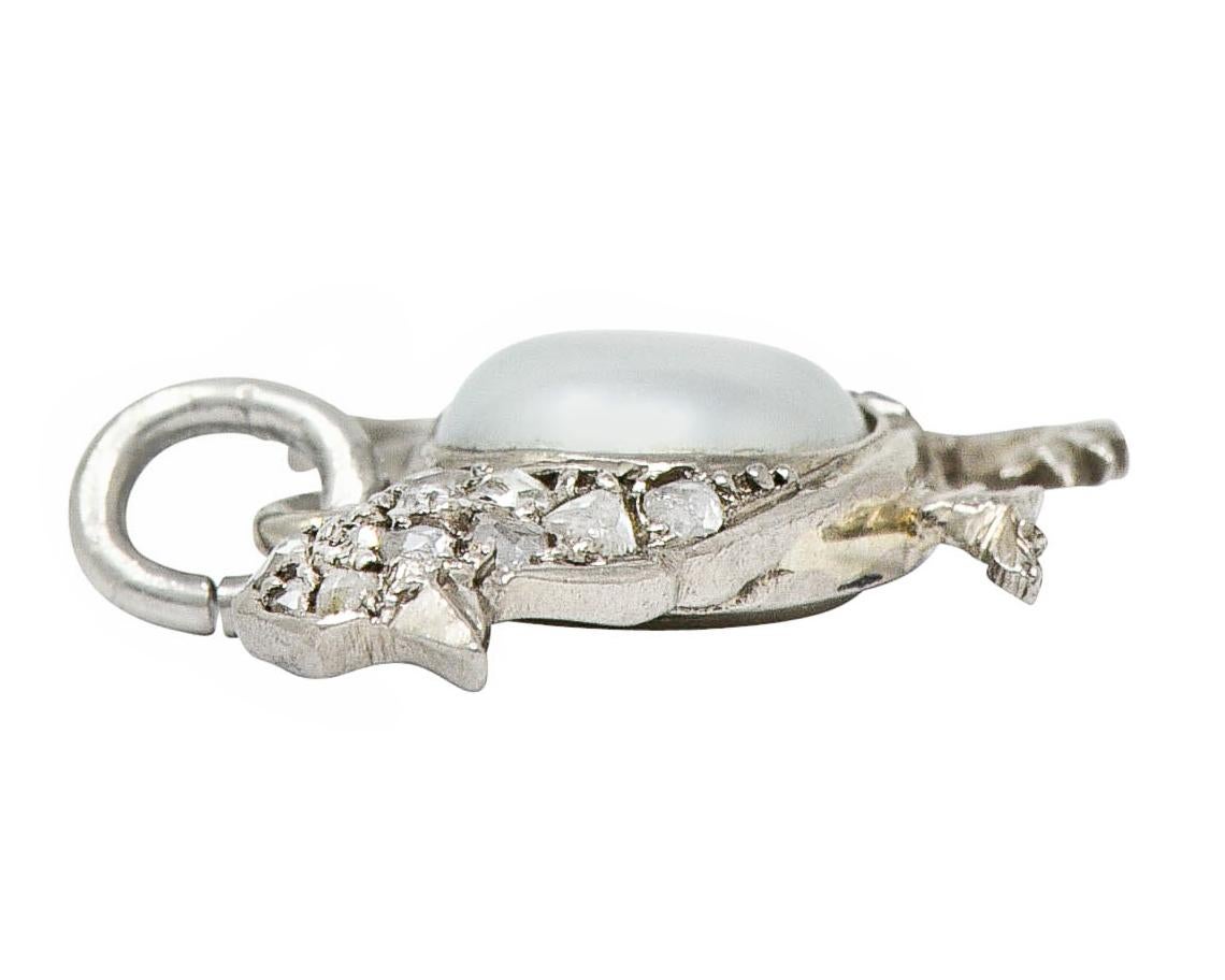 1920's Art Deco Pave Diamond Pearl Platinum Chick Charm In Excellent Condition In Philadelphia, PA