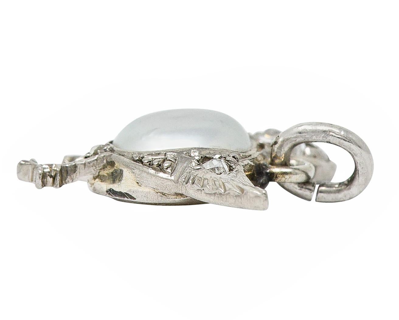 Women's or Men's 1920's Art Deco Pave Diamond Pearl Platinum Chick Charm