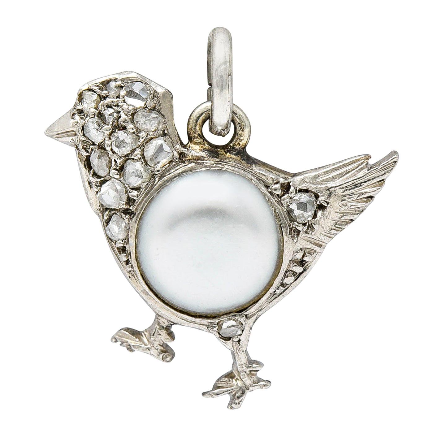 1920's Art Deco Pave Diamond Pearl Platinum Chick Charm