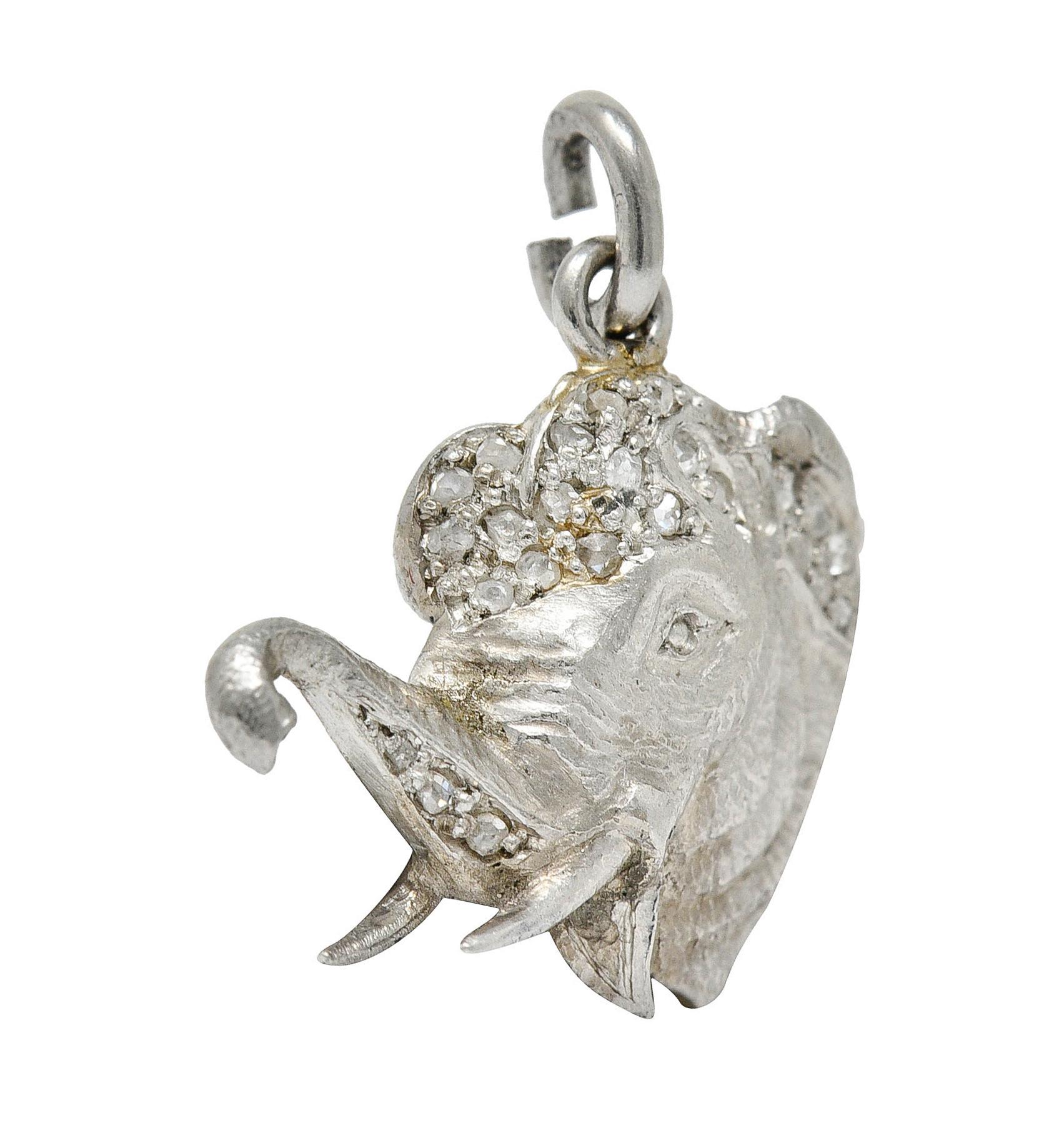 Women's or Men's 1920's Art Deco Pave Diamond Platinum Elephant Charm