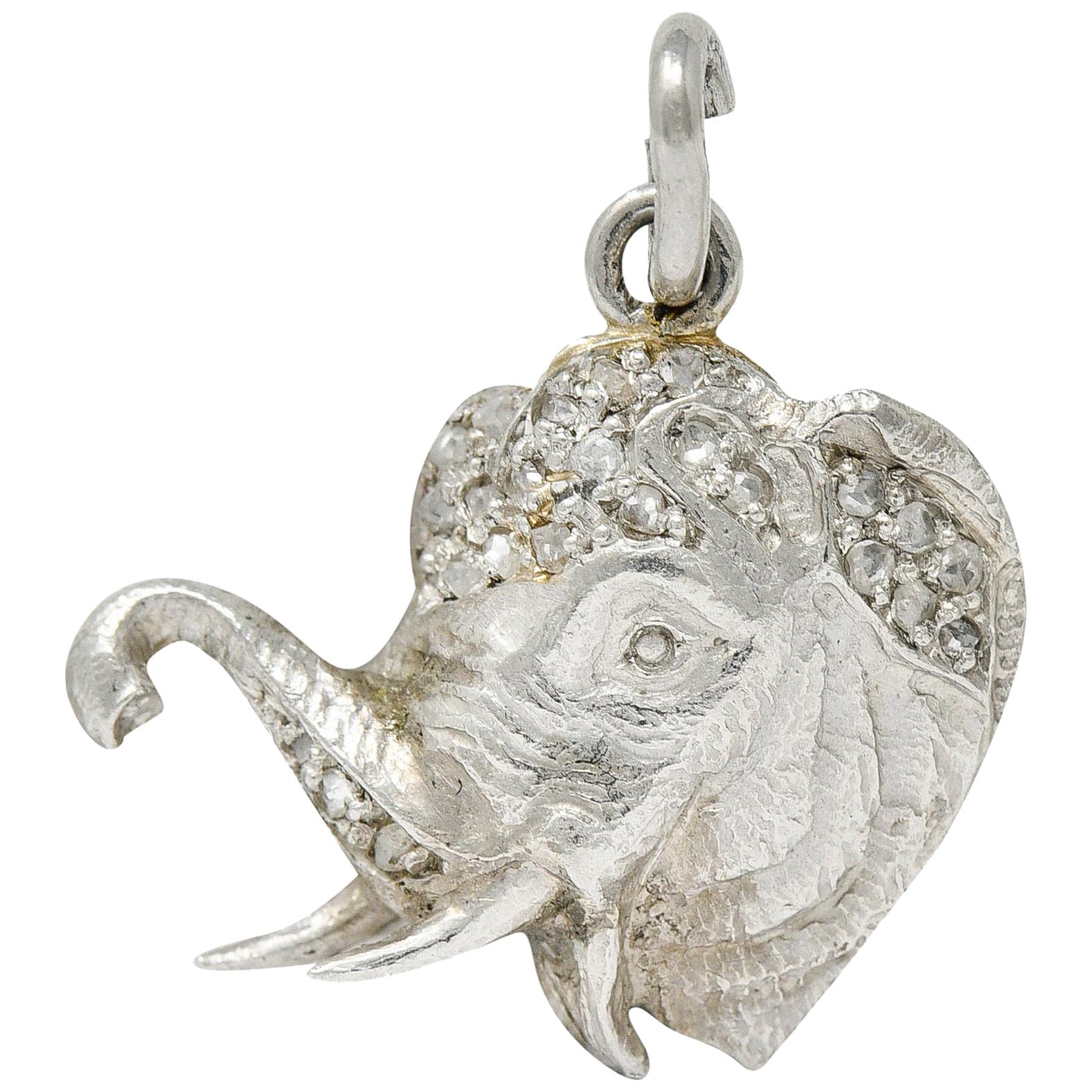 1920's Art Deco Pave Diamond Platinum Elephant Charm