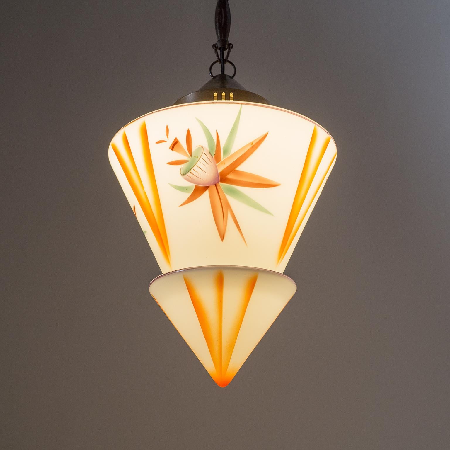 1920s Art Deco Pendant, Enameled Glass and Brass 10