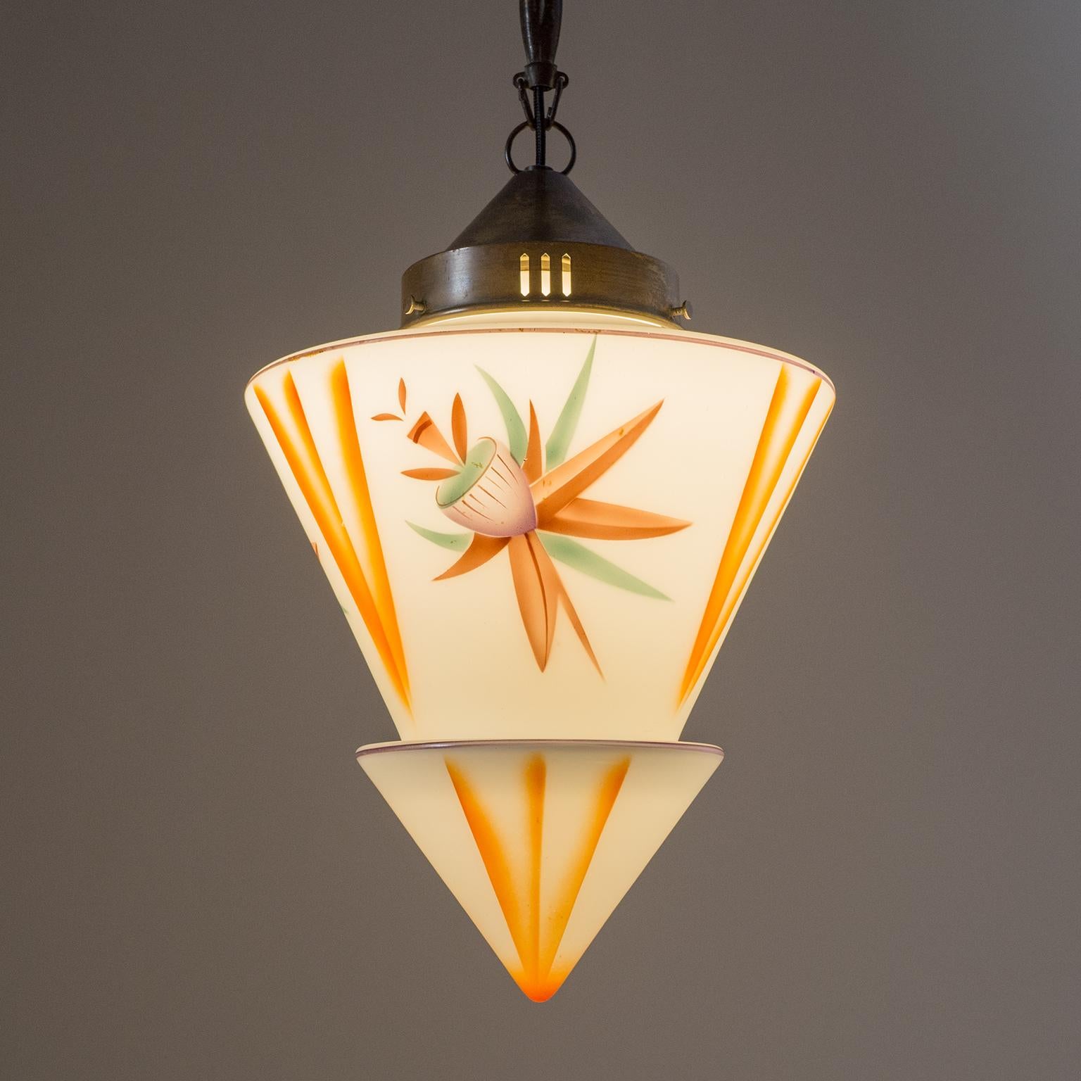 1920s Art Deco Pendant, Enameled Glass and Brass In Good Condition In Vienna, AT