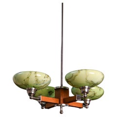 Antique 1920s art deco pending lamp with green opaline lamp shades