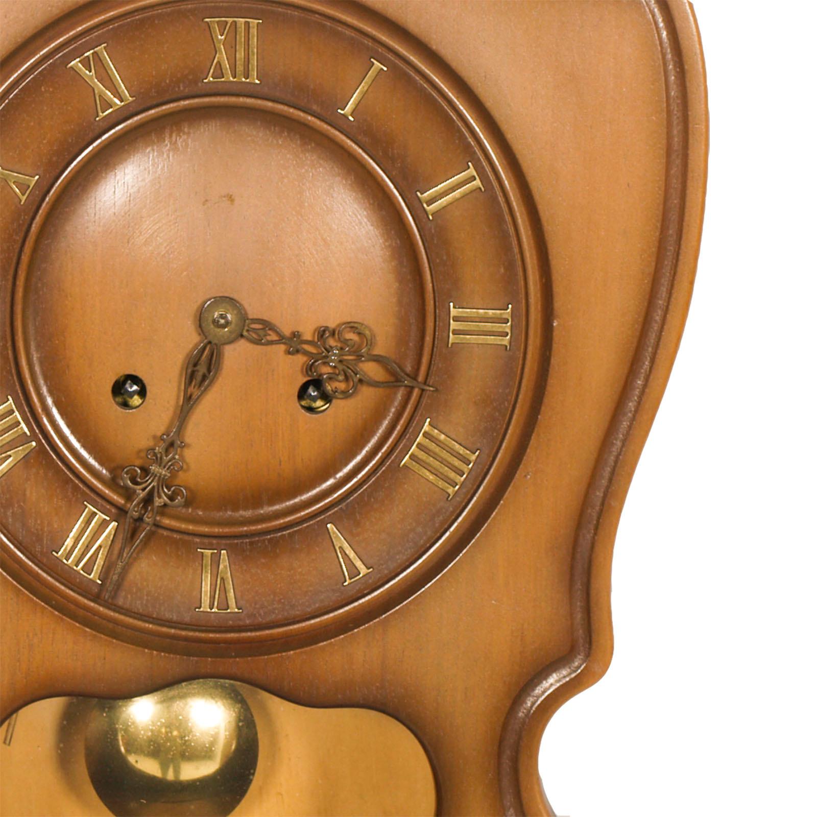 Swiss 1920s Art Deco Pendulum Wall Clock in Lacquered Wood Case Mechanism Fex Zurich For Sale