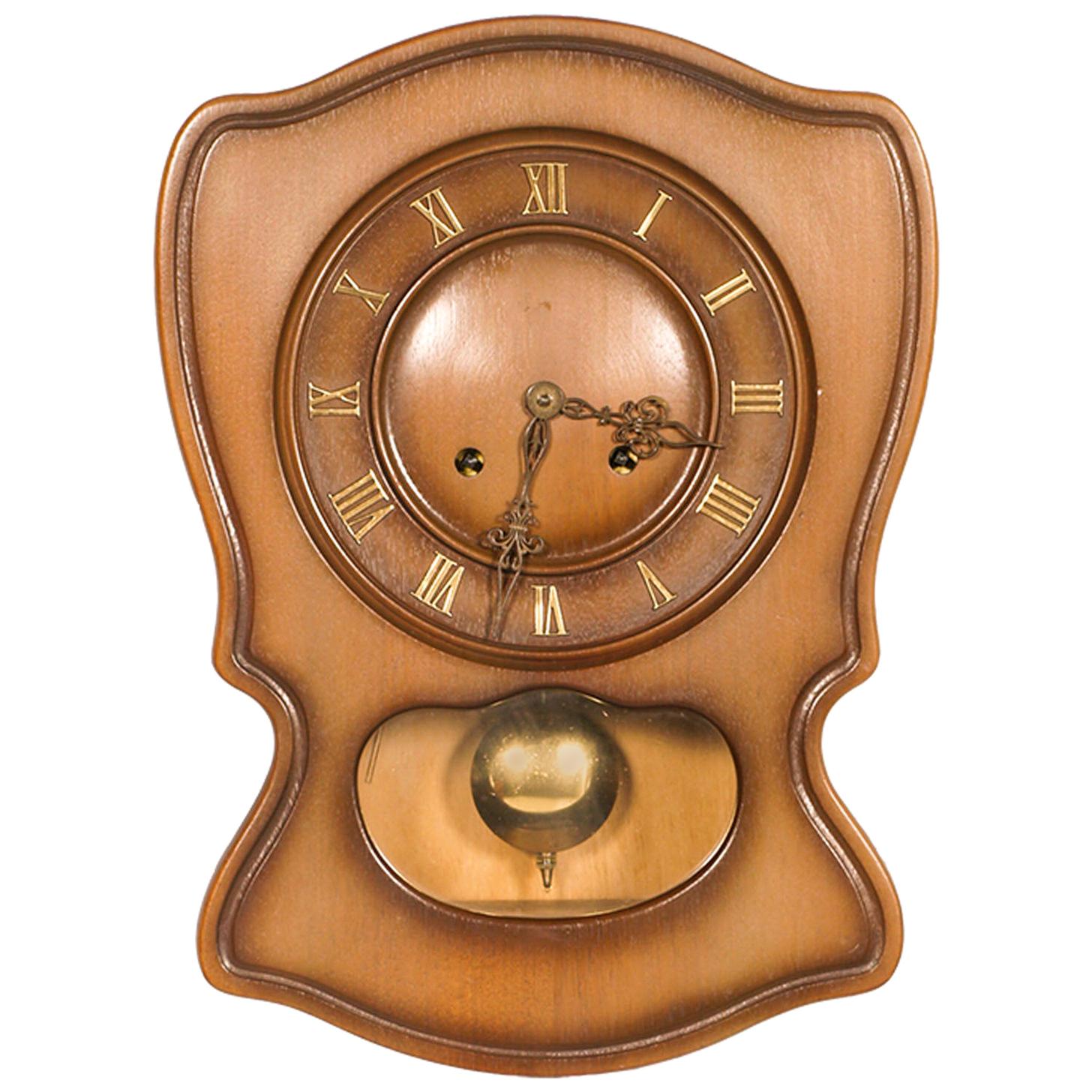 1920s Art Deco Pendulum Wall Clock in Lacquered Wood Case Mechanism Fex Zurich