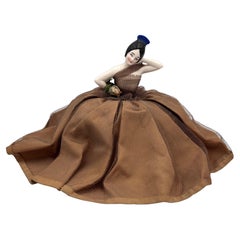 1920s Art Deco Pin Cushion Porcelain Half Doll Spanish Dancer Bronze Color Gown