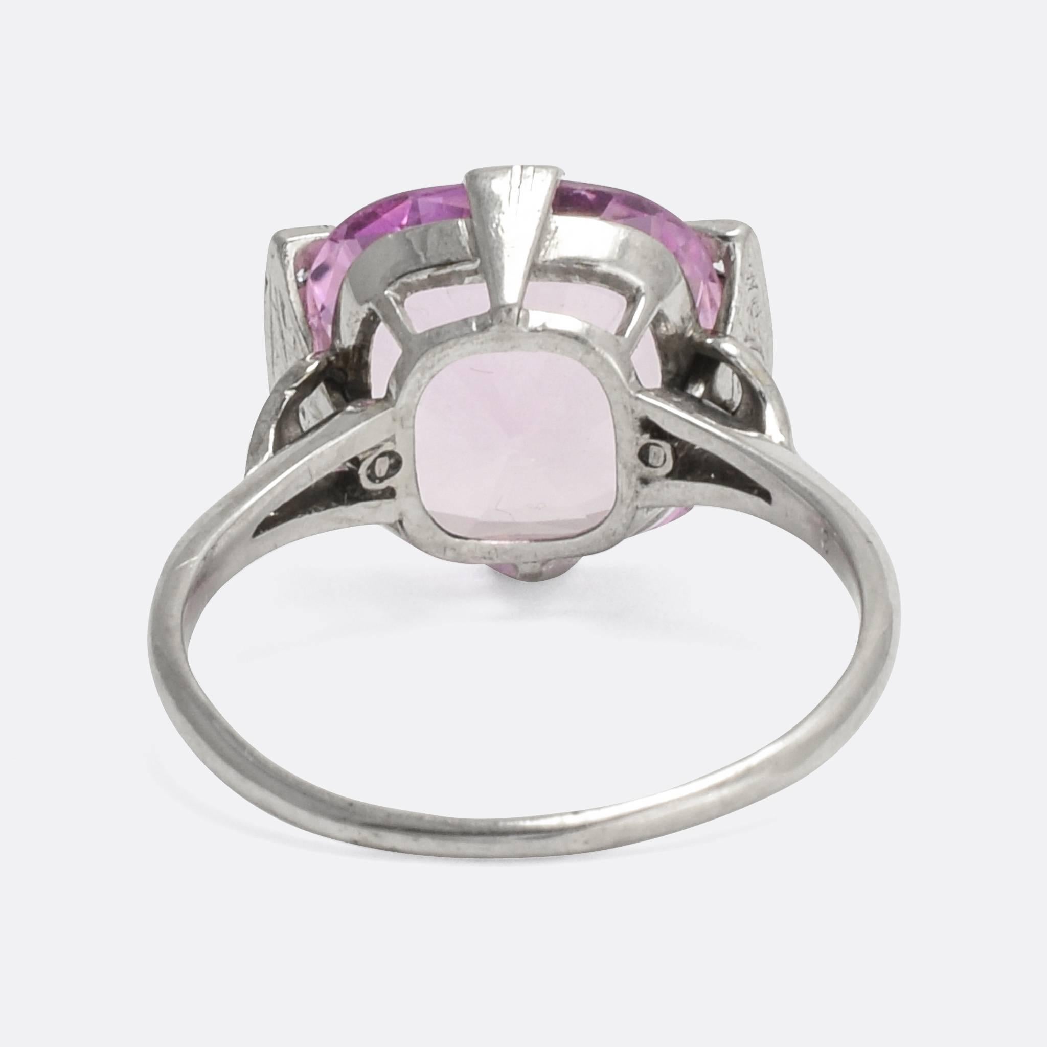 Women's 1920s Art Deco Pink Topaz Diamond Cocktail Ring