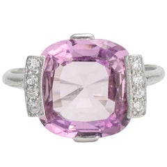 1920s Art Deco Pink Topaz Diamond Cocktail Ring