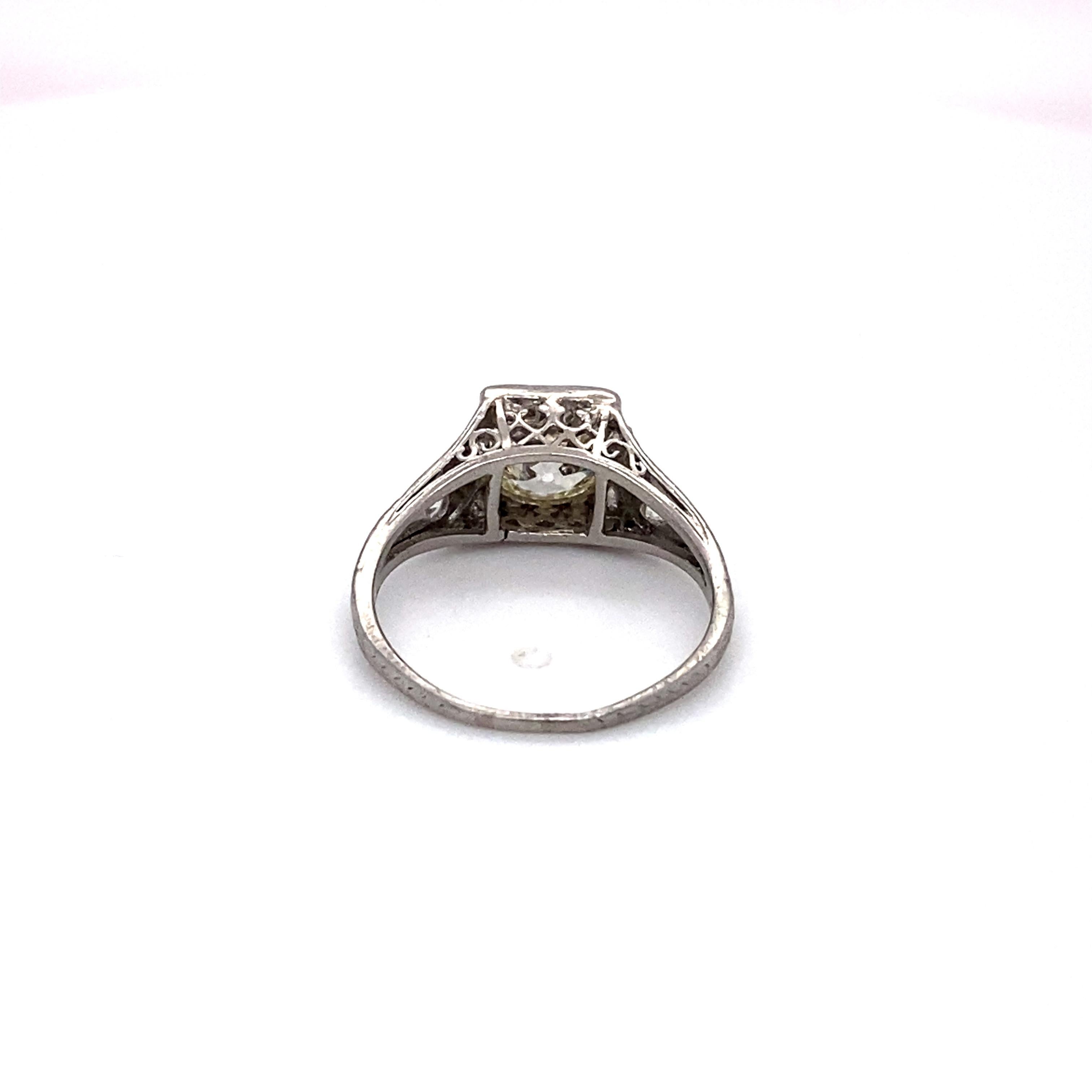 Old European Cut 1920s Art Deco Platinum 1.30 Carat Diamond Engagement Ring