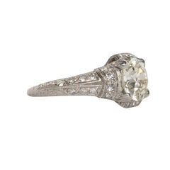 1920s Art Deco Platinum 1.69ct Old European Brilliant Diamond Engagement Ring