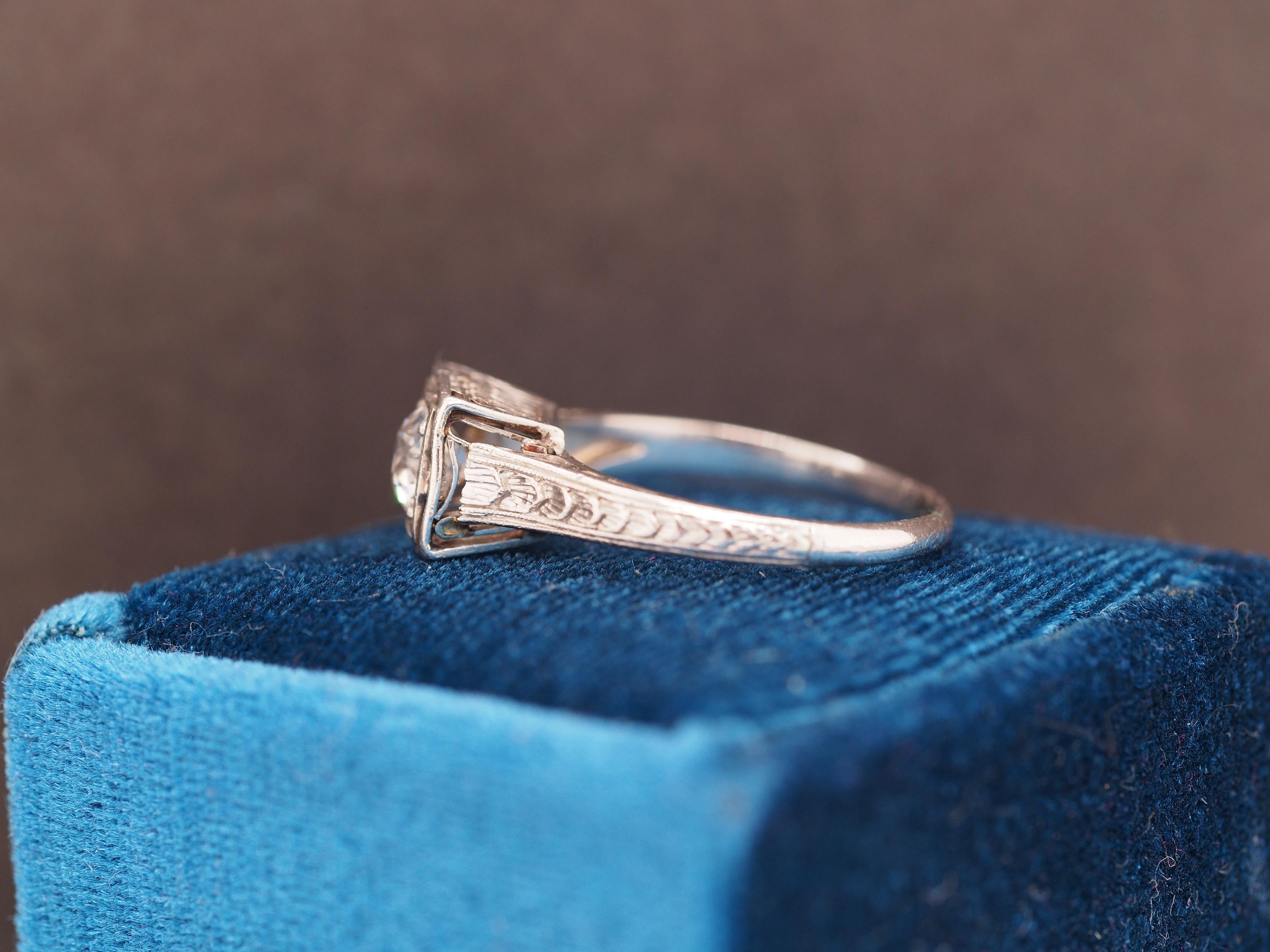 1920er Jahre Art Deco Platin .50 Karat Diamant-Verlobungsring mit alteuropäischem Schliff im Zustand „Gut“ im Angebot in Atlanta, GA