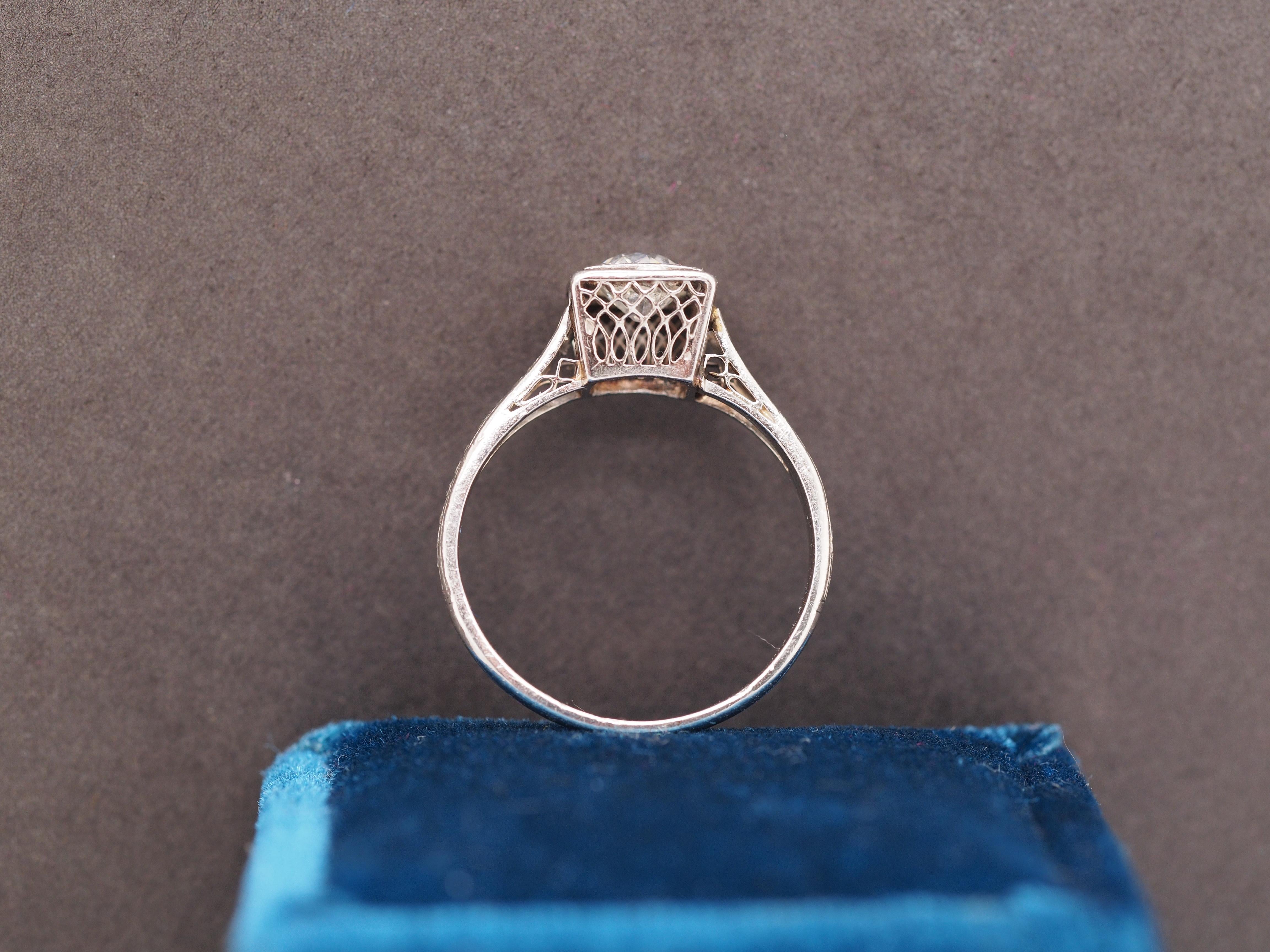 1920s Art Deco Platinum .50ct Old European Cut Diamond Engagement Ring In Good Condition For Sale In Hicksville, NY
