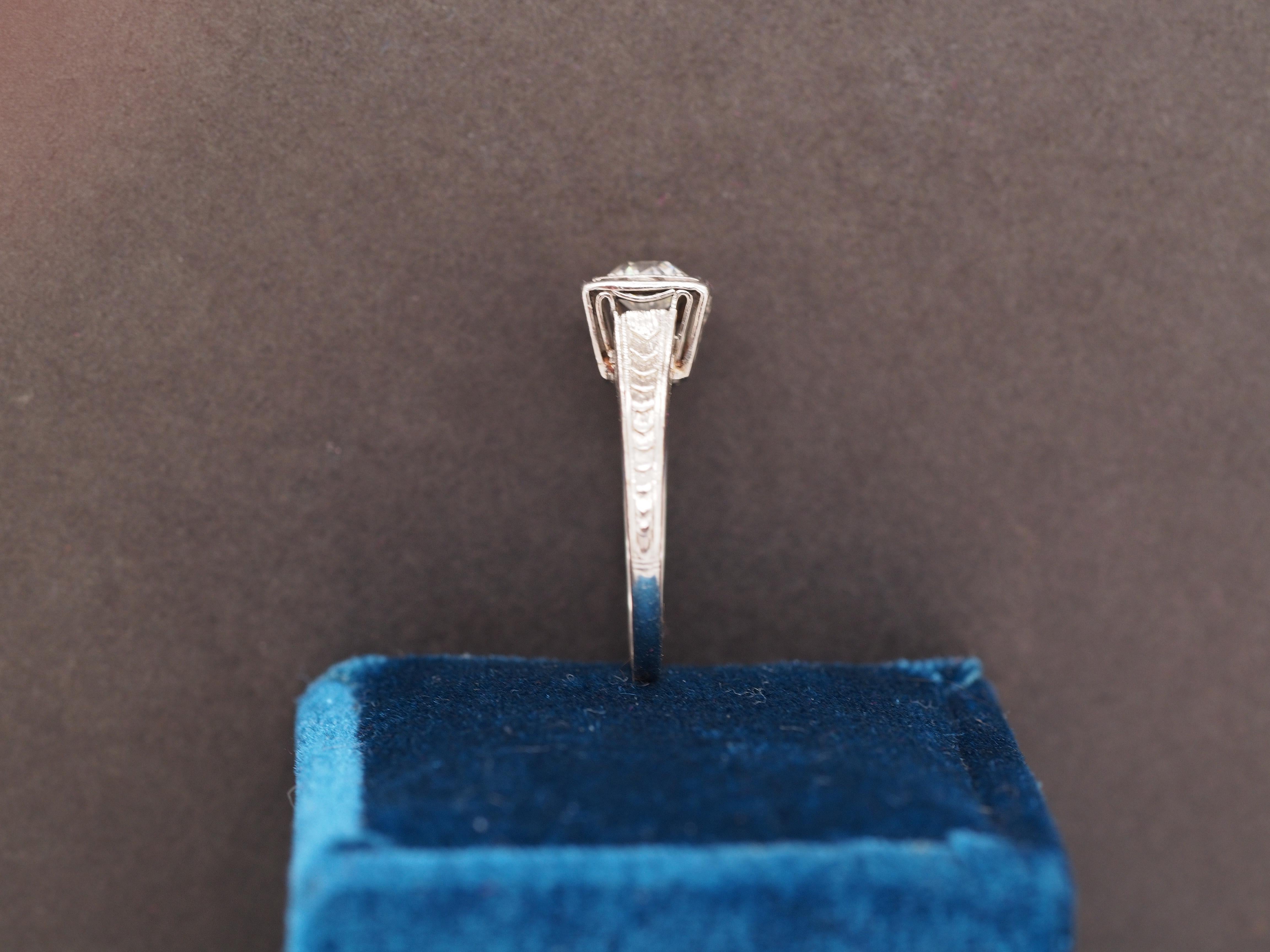 Women's 1920s Art Deco Platinum .50ct Old European Cut Diamond Engagement Ring For Sale