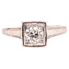 Antique 1920s Art Deco Platinum .50ct Old European Cut Diamond Engagement Ring
