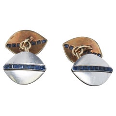 Boutons de manchette Art déco des années 1920 en platine et or avec saphirs