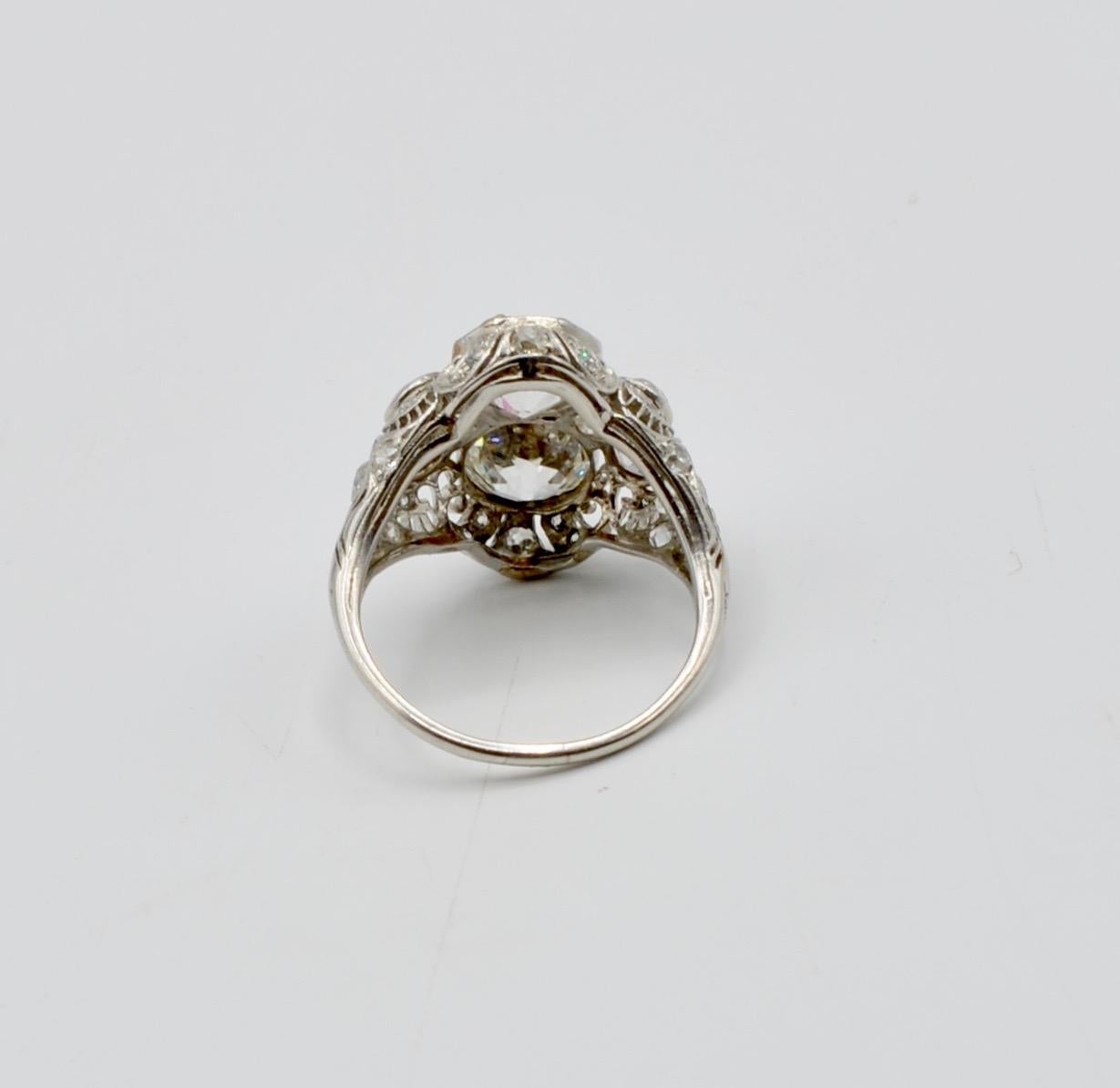 1920s Art Deco Platinum and Old Mine Cut 4.22 Carat Diamond Ring In Excellent Condition In Berkeley, CA