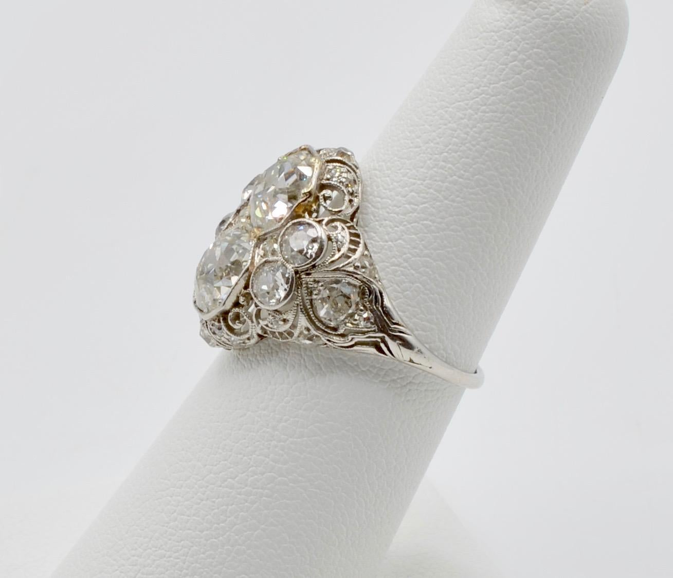 Women's 1920s Art Deco Platinum and Old Mine Cut 4.22 Carat Diamond Ring