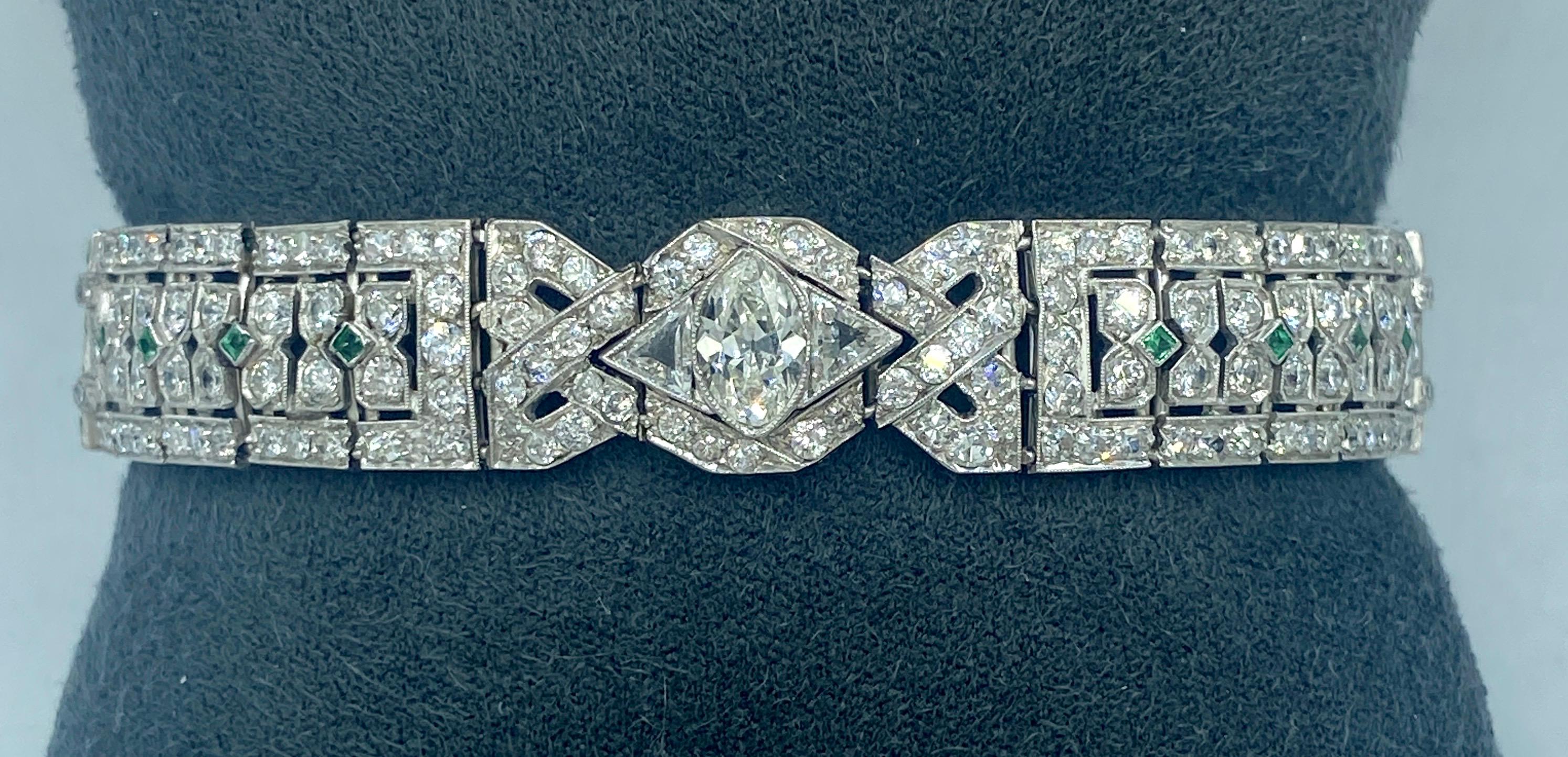 Women's 1920s Art Deco platinum, diamond and emerald bracelet