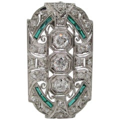 1920s Art Deco Platinum Diamond and Emerald Pendant