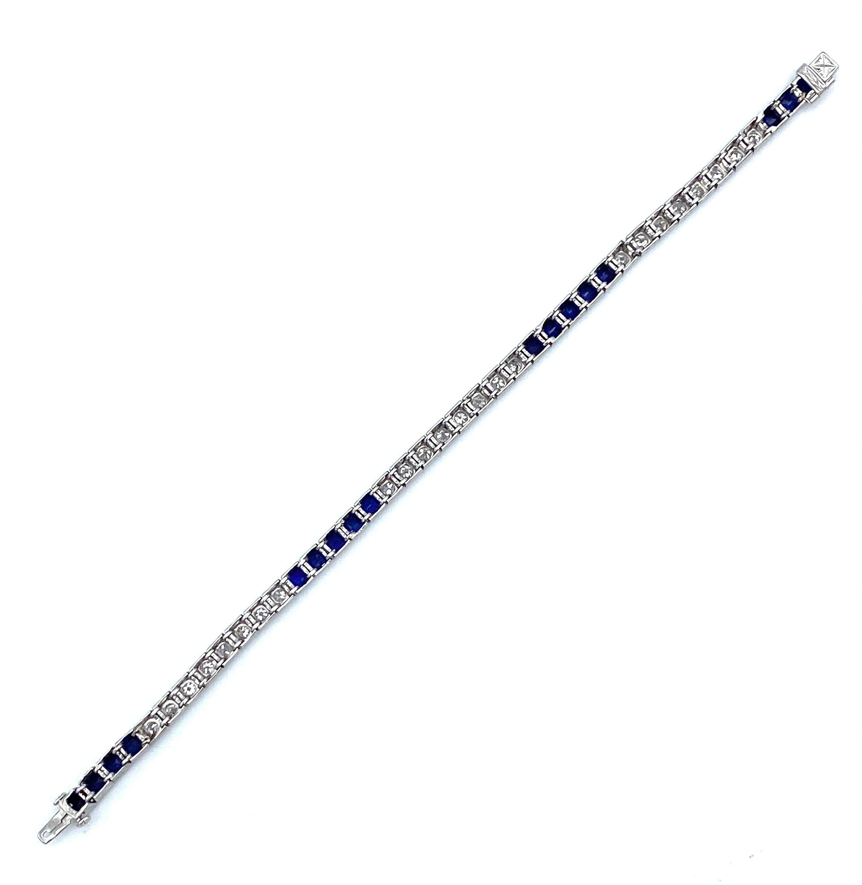 1920s Art Deco Platinum, Diamond and Sapphire Tennis Bracelet  In Excellent Condition In Beverly Hills, CA