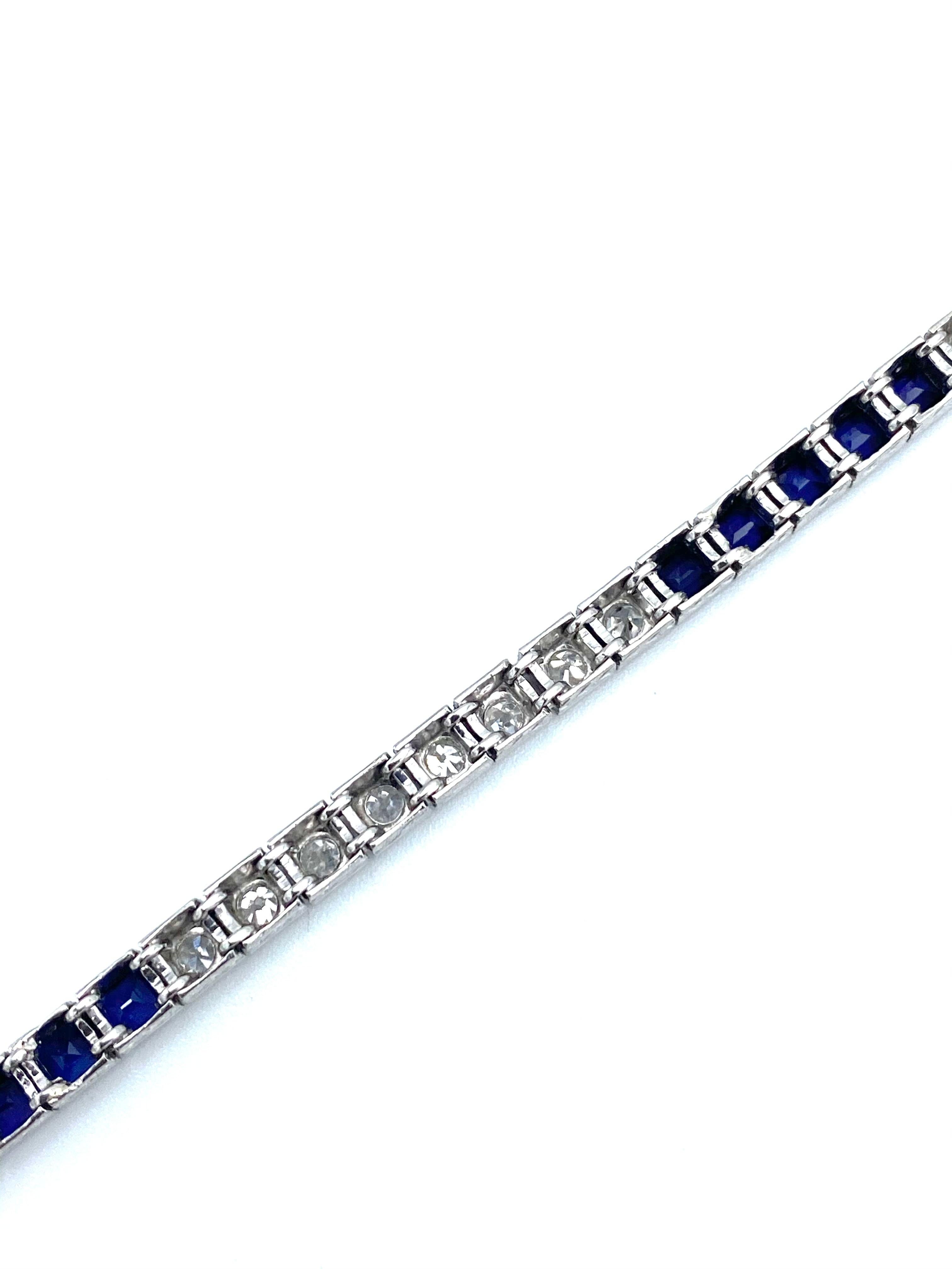 1920s Art Deco Platinum, Diamond and Sapphire Tennis Bracelet  1