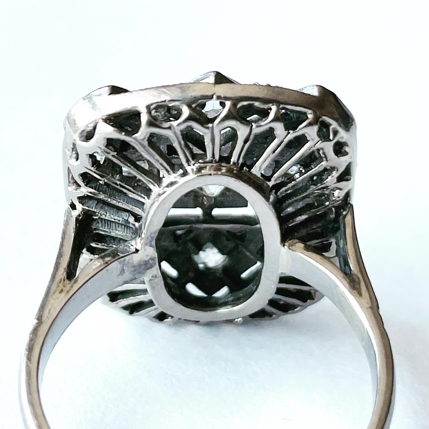 Old European Cut 1930s Art Deco Platinum Diamond Antique Bridal Fashion Ring