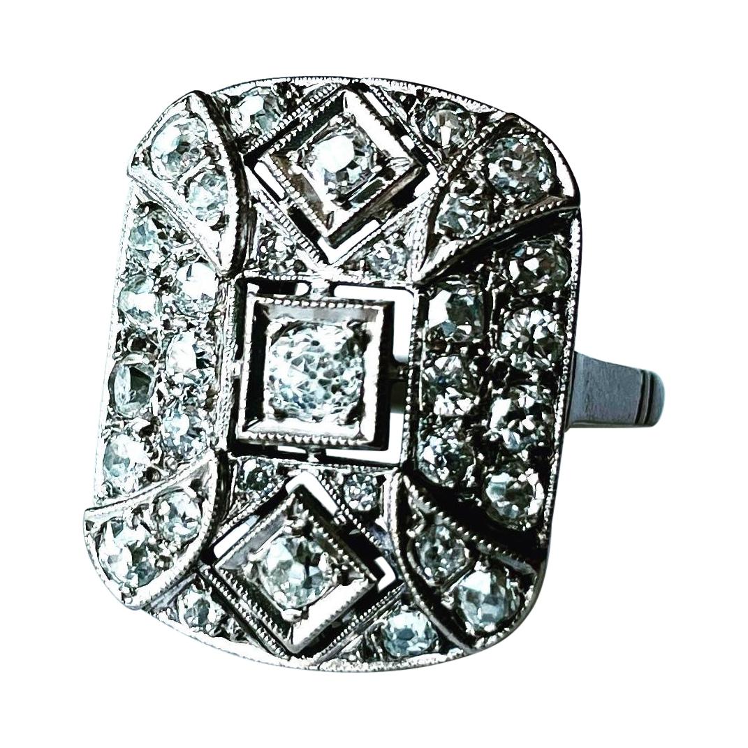 1930s Art Deco Platinum Diamond Antique Bridal Fashion Ring